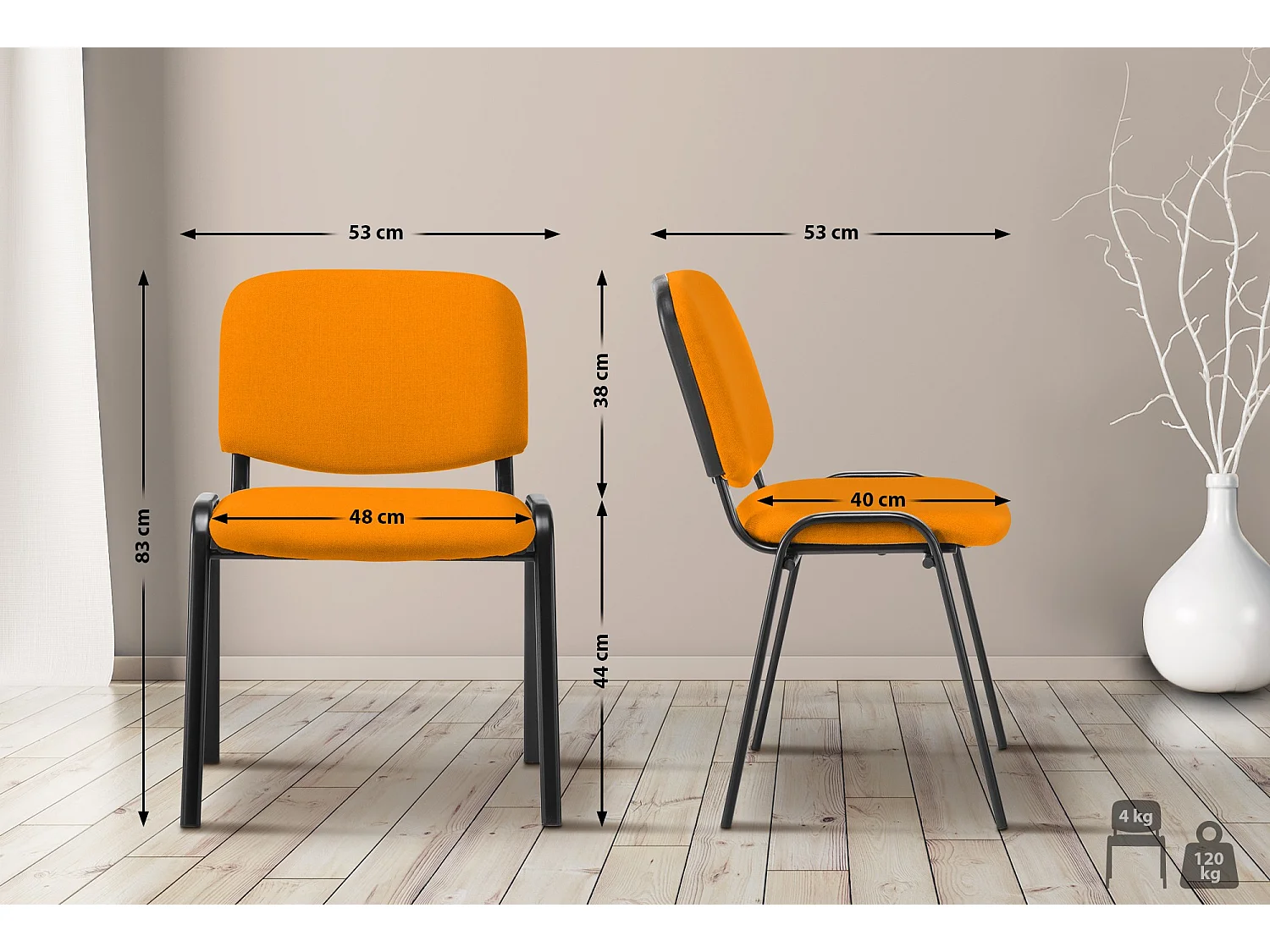 Conferentiestoelen - Stof & Metaal mat zwart - oranje - Ken