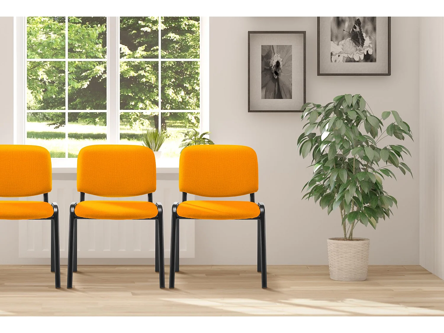 Conferentiestoelen - Stof & Metaal mat zwart - oranje - Ken