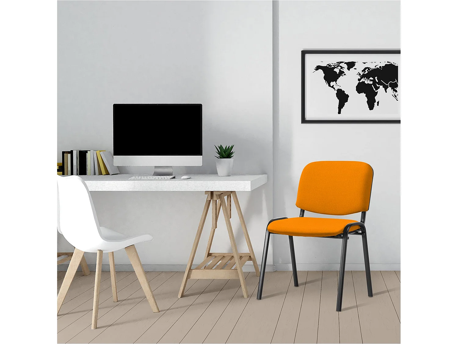 Conferentiestoelen - Stof & Metaal mat zwart - oranje - Ken