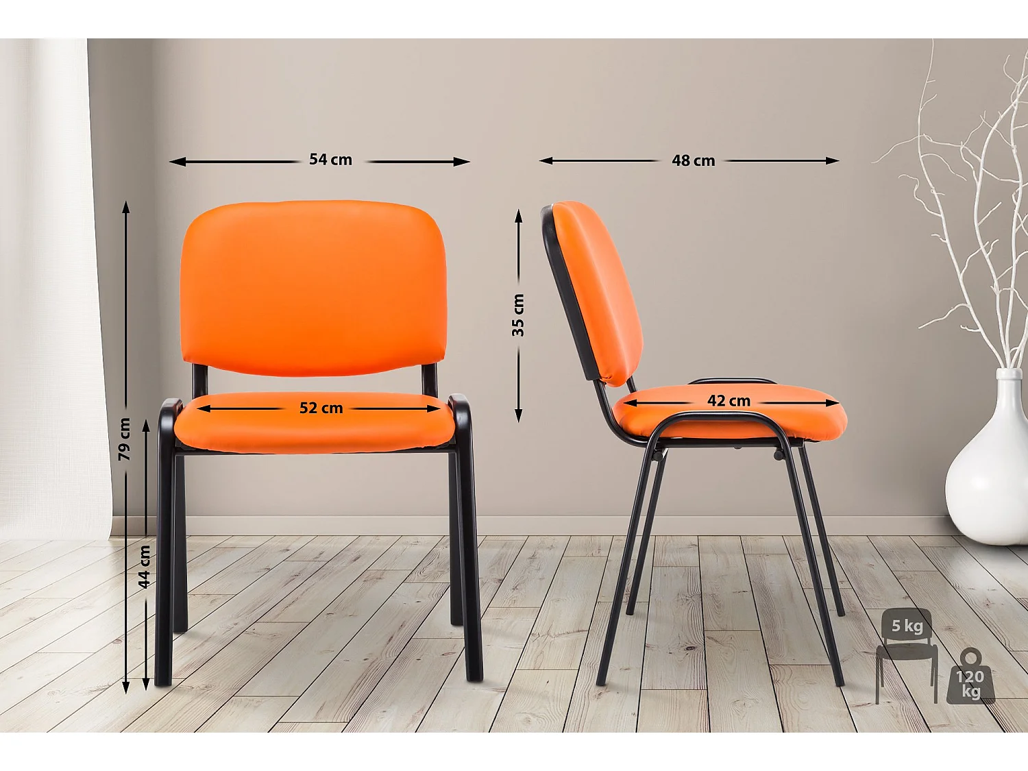 Chaise de salle à manger - Similicuir & Métal noir mat - Orange - Ken