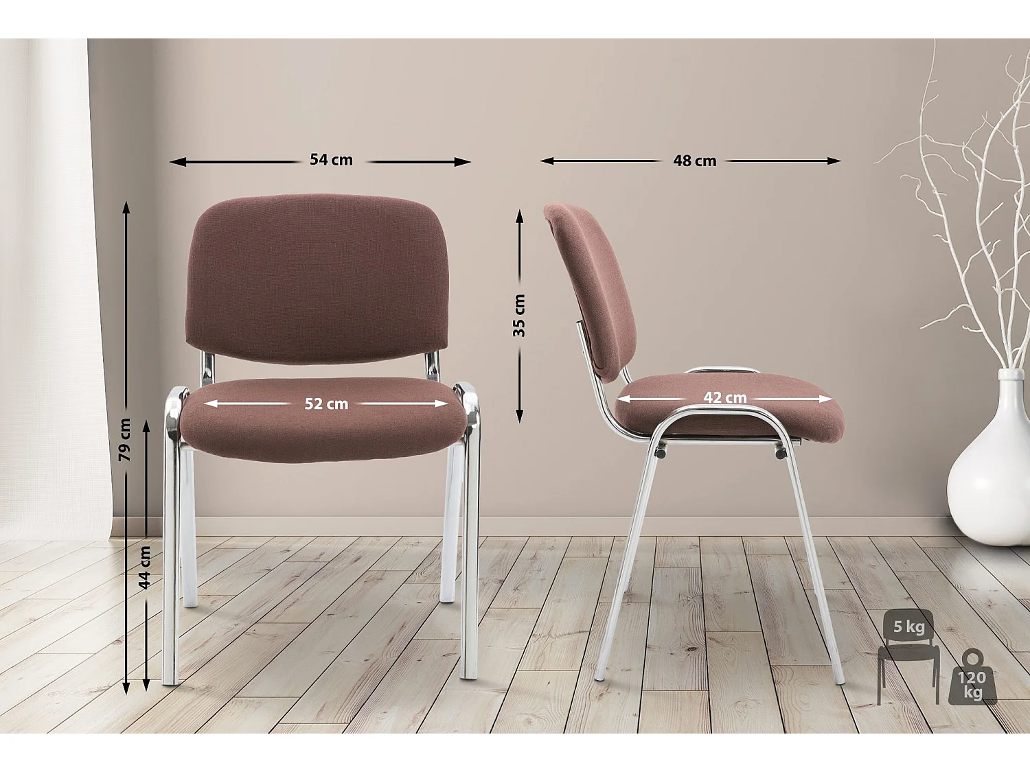 Eetkamerstoelen - Stof & Metaal in chroomoptiek - bruin - Ken