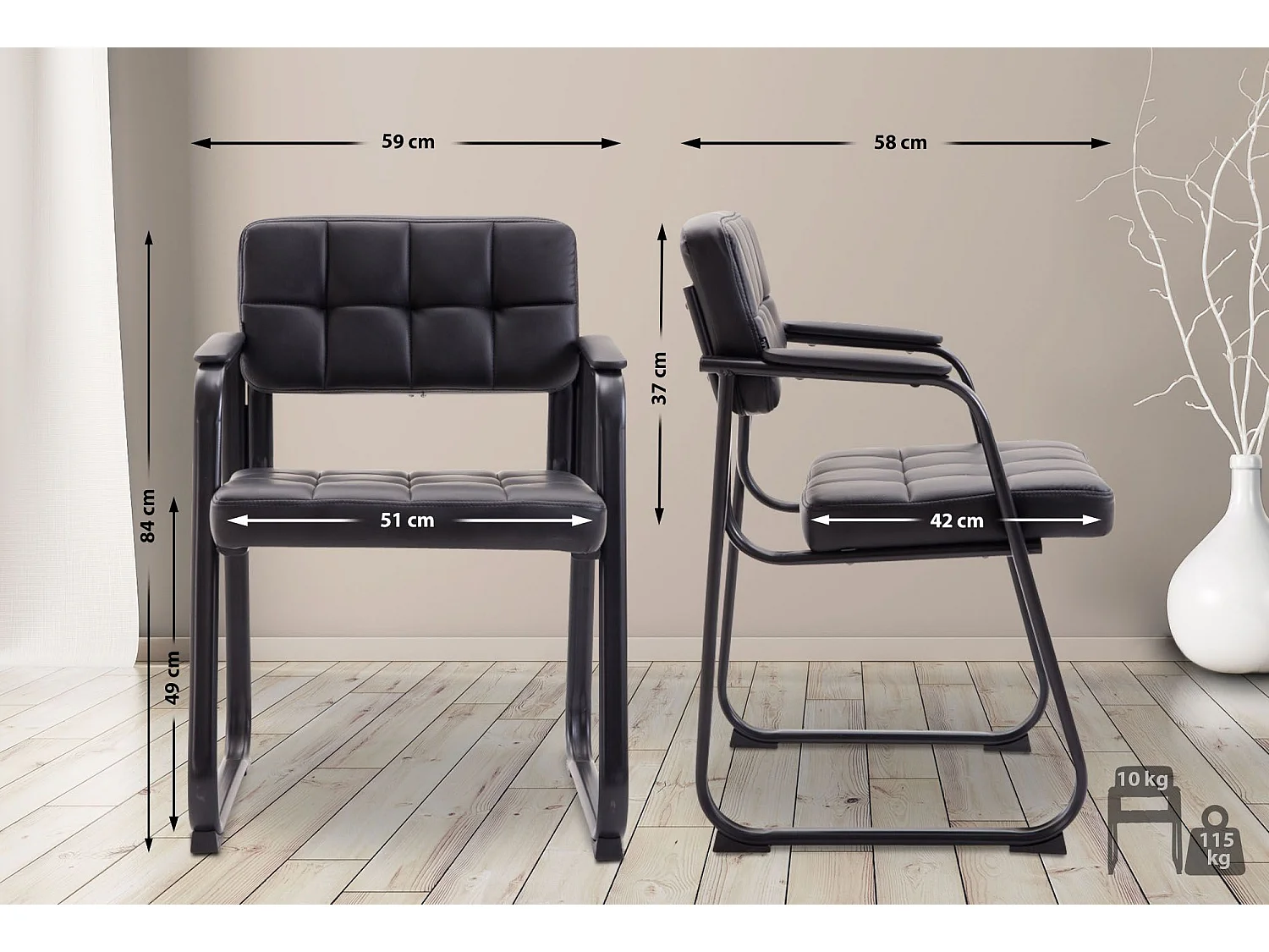 chaises avec accoudoirs - Similicuir & Nature - Noir - Canada B