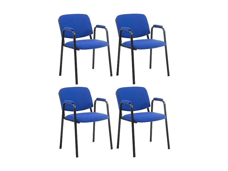 Lot de 4  Chaise de conférence - Tissu & Métal noir mat - Bleu - Ken Pro