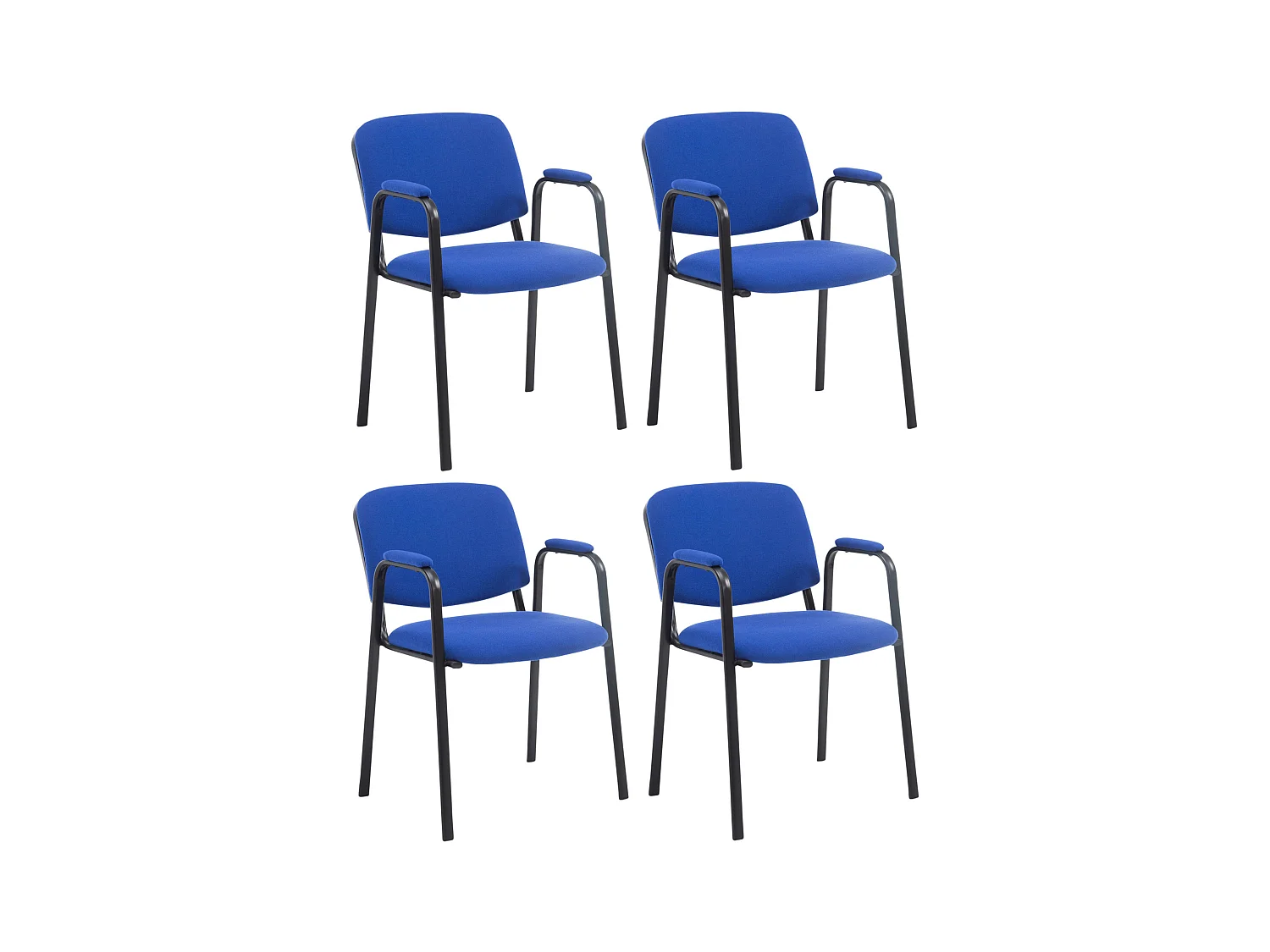 Lot de 4  Chaise de conférence - Tissu & Métal noir mat - Bleu - Ken Pro