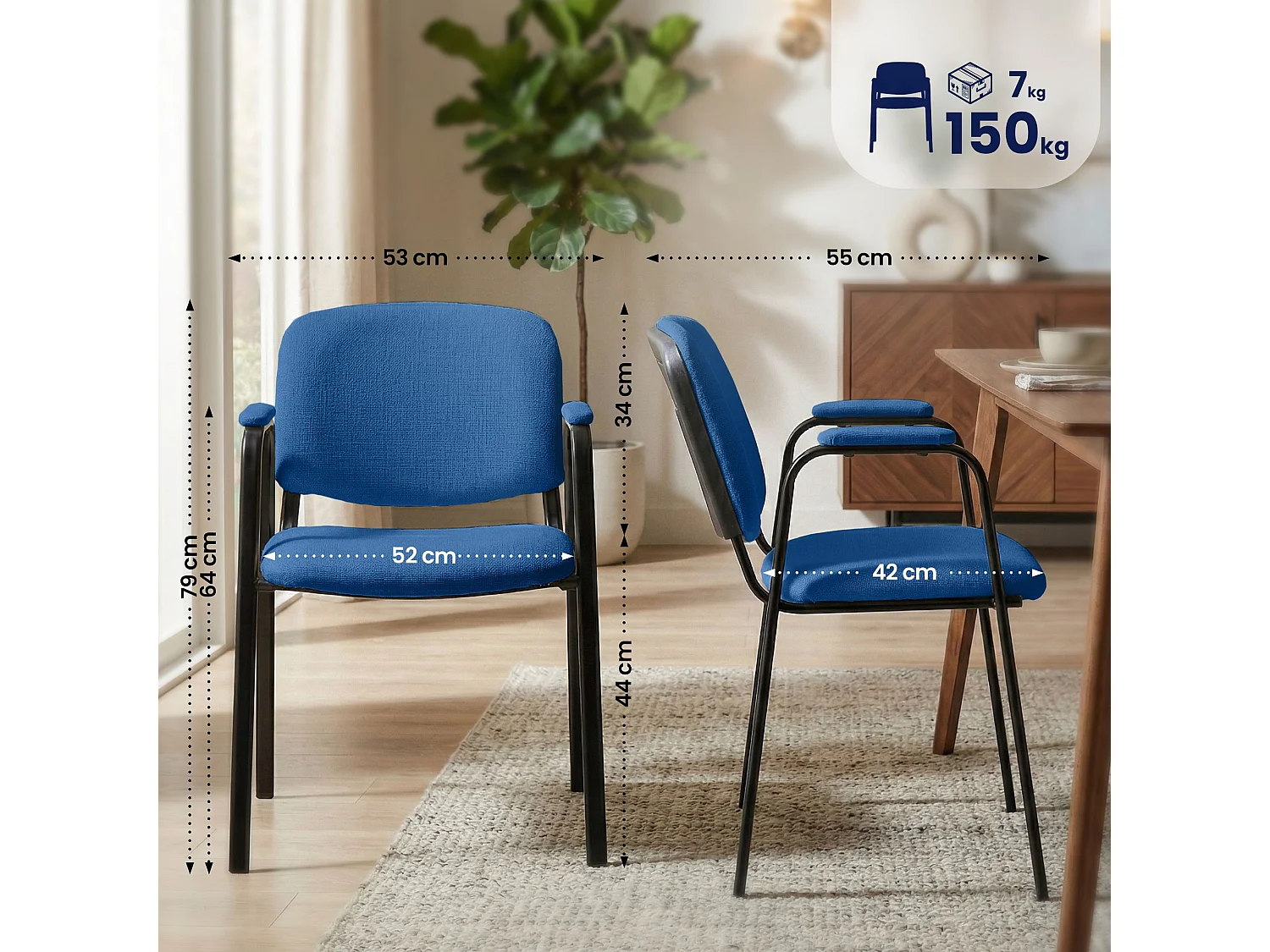 Lot de 4  Chaise de conférence - Tissu - Bleu - Ken Pro