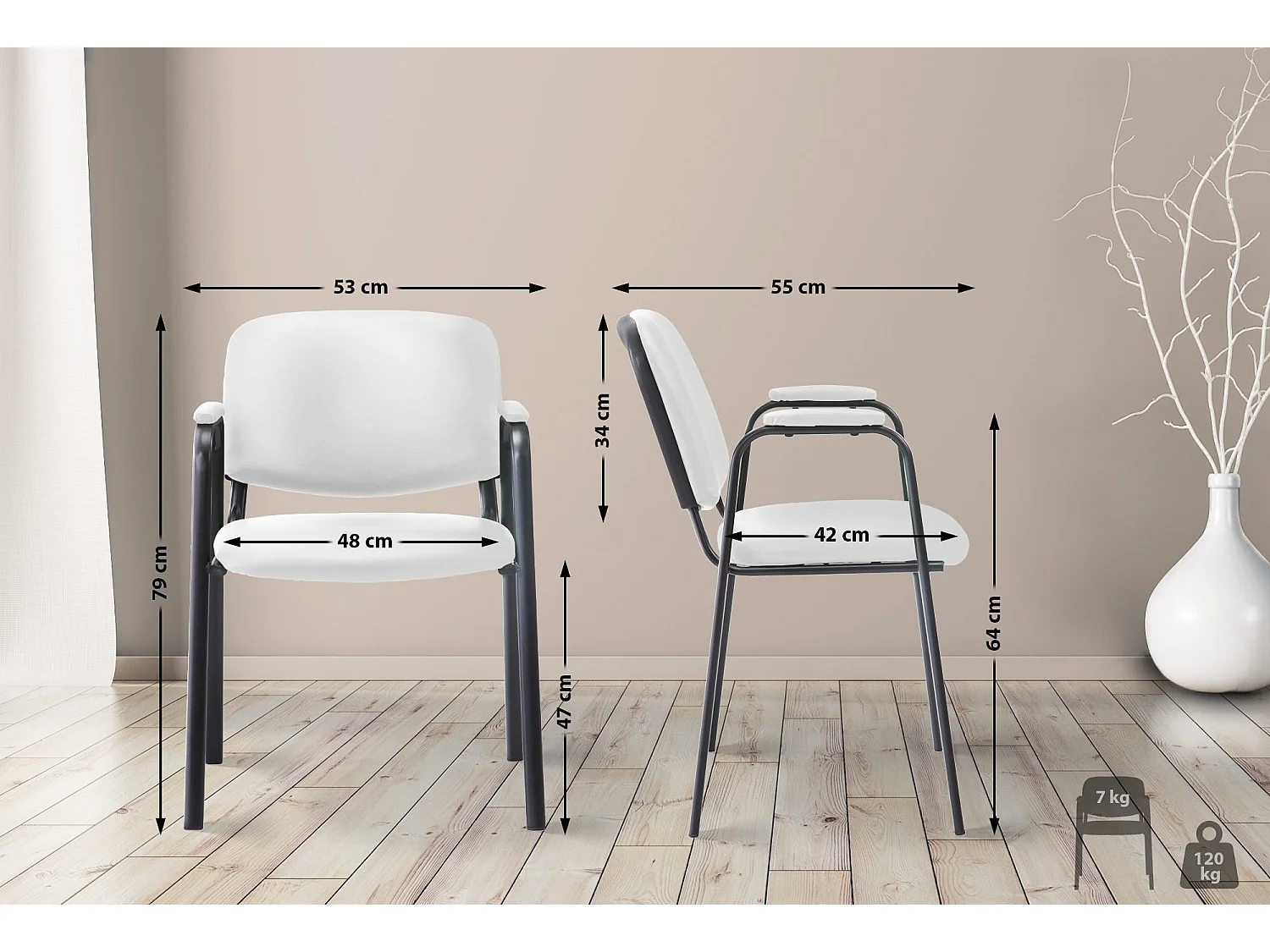 Conferentiestoelen - Kunstleer & Metaal mat zwart - wit - Ken Pro