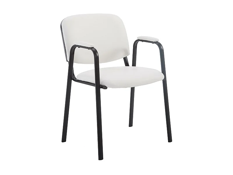 Chaise de conférence - Similicuir & Métal noir mat - Blanc - Ken Pro