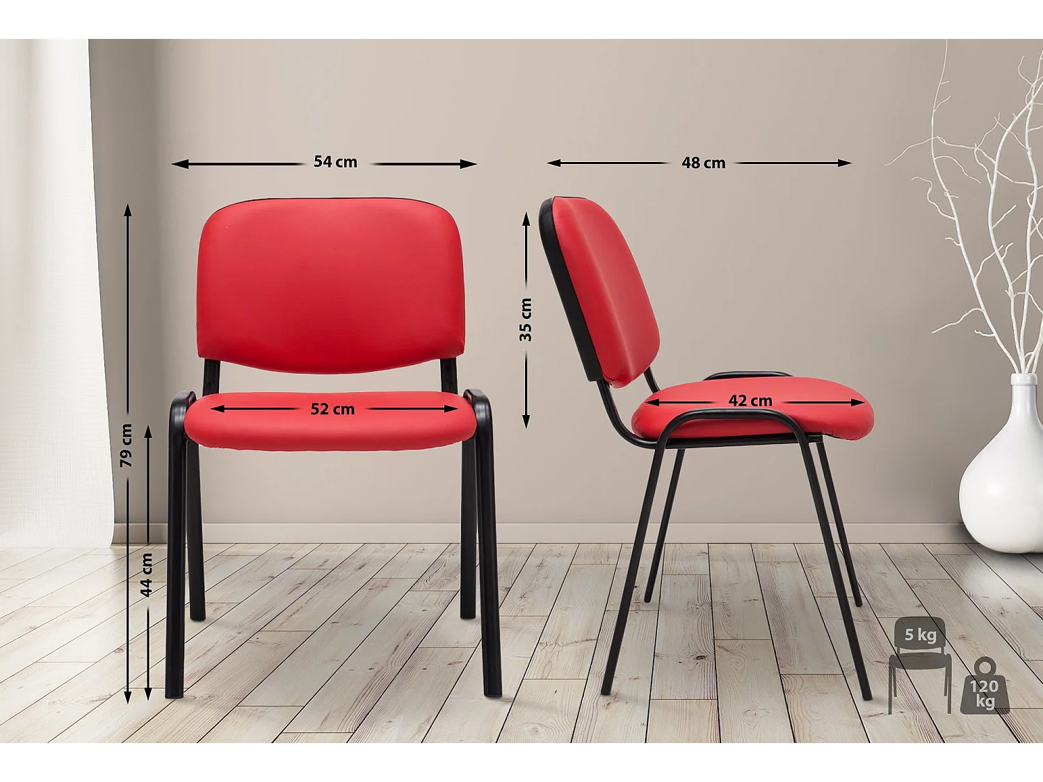 Eetkamerstoelen - Kunstleer & Metaal mat zwart - rood - Ken