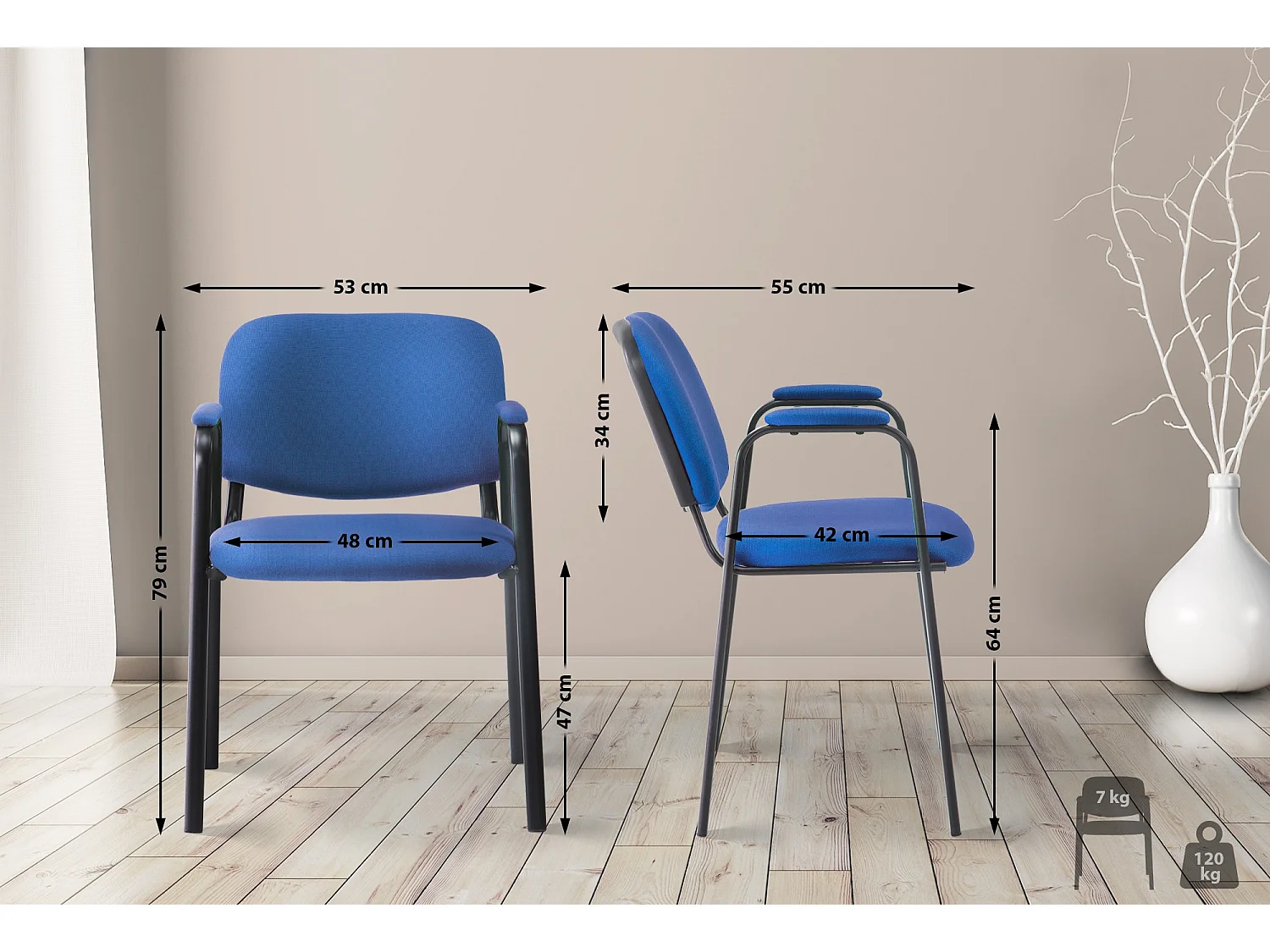 Chaise de conférence - Tissu & Métal noir mat - Bleu - Ken Pro