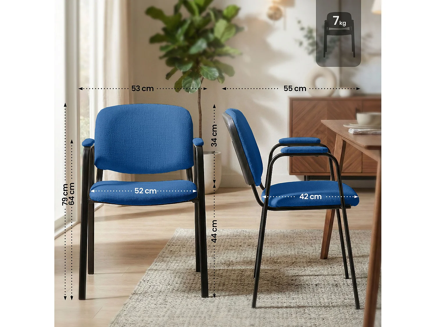 Chaise de conférence - Tissu & Blanc - Bleu - Ken Pro