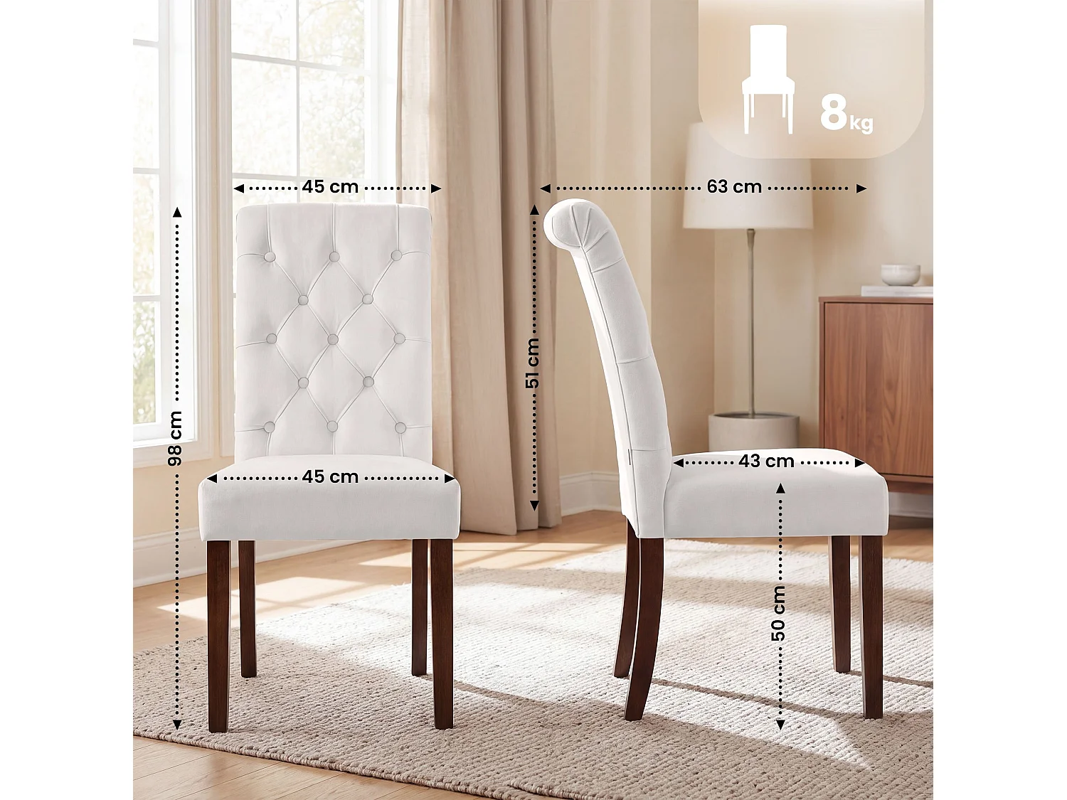 Lot de 2  chaise salle à manger - Velours - Crème - Lisburn
