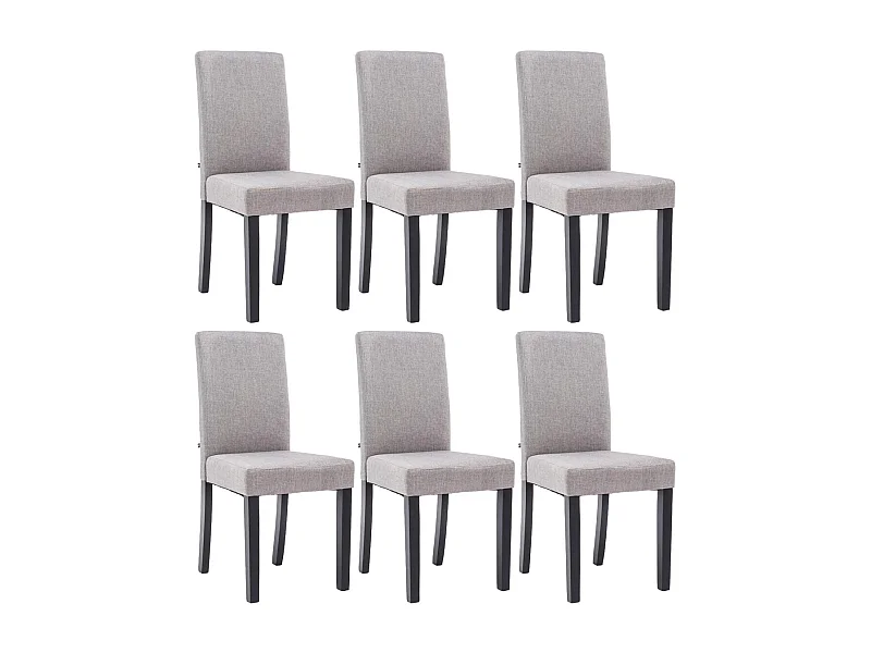 Lot de 6  chaise salle à manger - Tissu & Noir - Gris clair - Ina