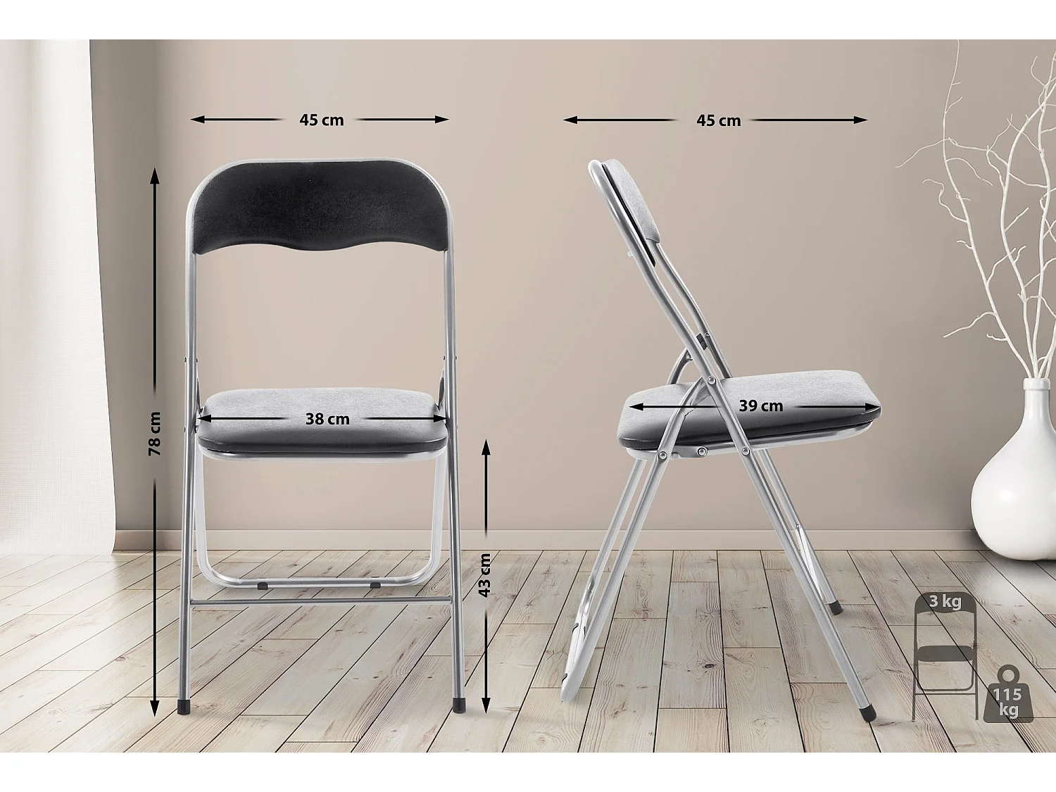 Chaise de conférence - Similicuir & Nature - Noir / Argent - Felix