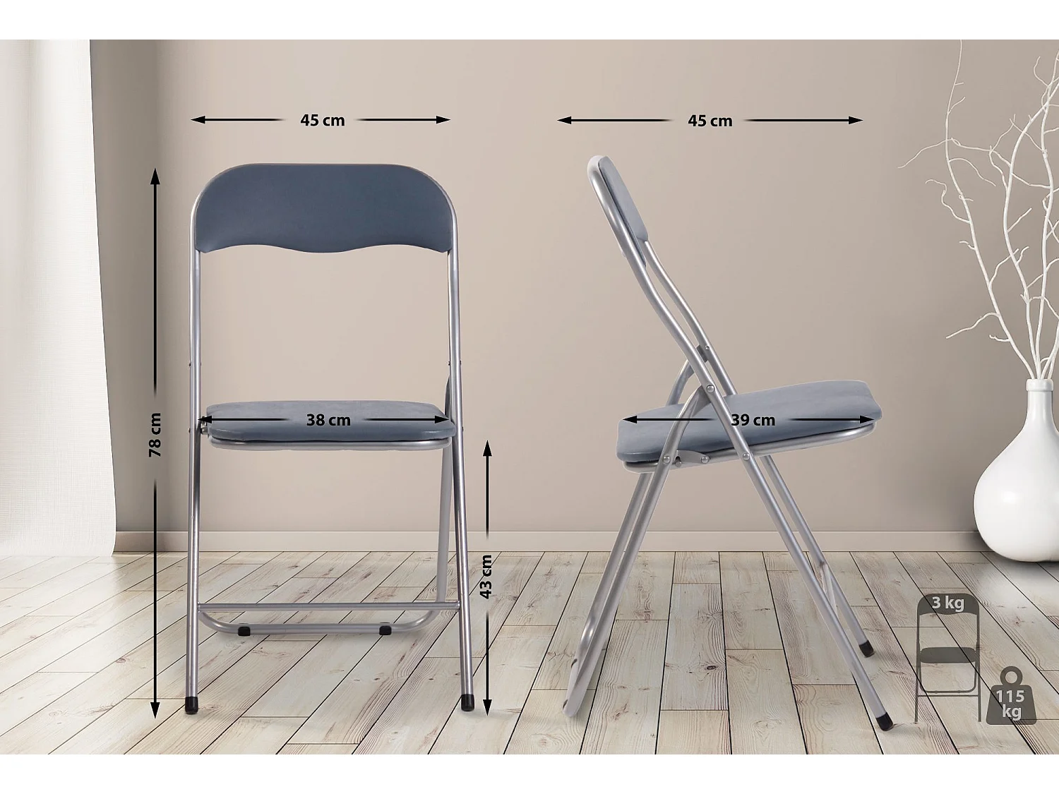 Chaise de conférence - Similicuir - Gris / Argent - Felix