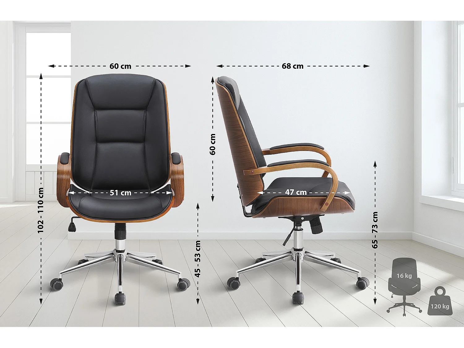 Chaise de bureau - Similicuir - Noyer / Noir - Yankton