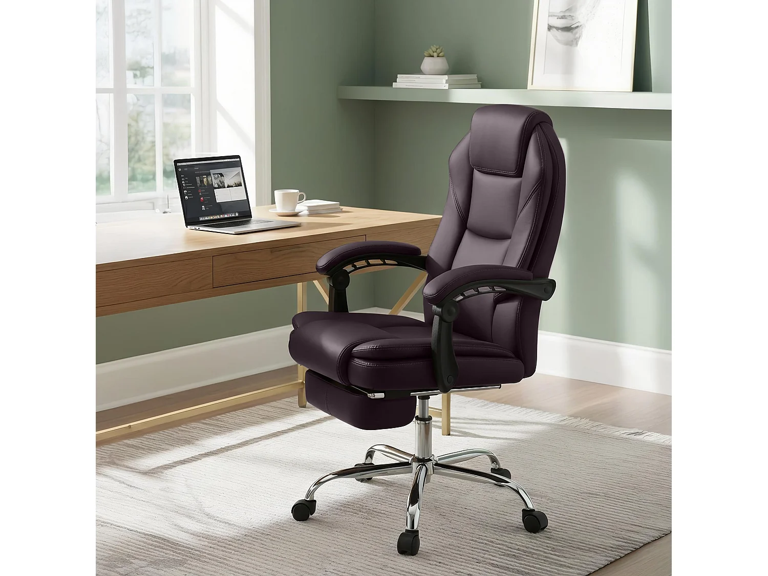 Chaise de bureau - Similicuir & Acier inoxydable - Marron - Castle