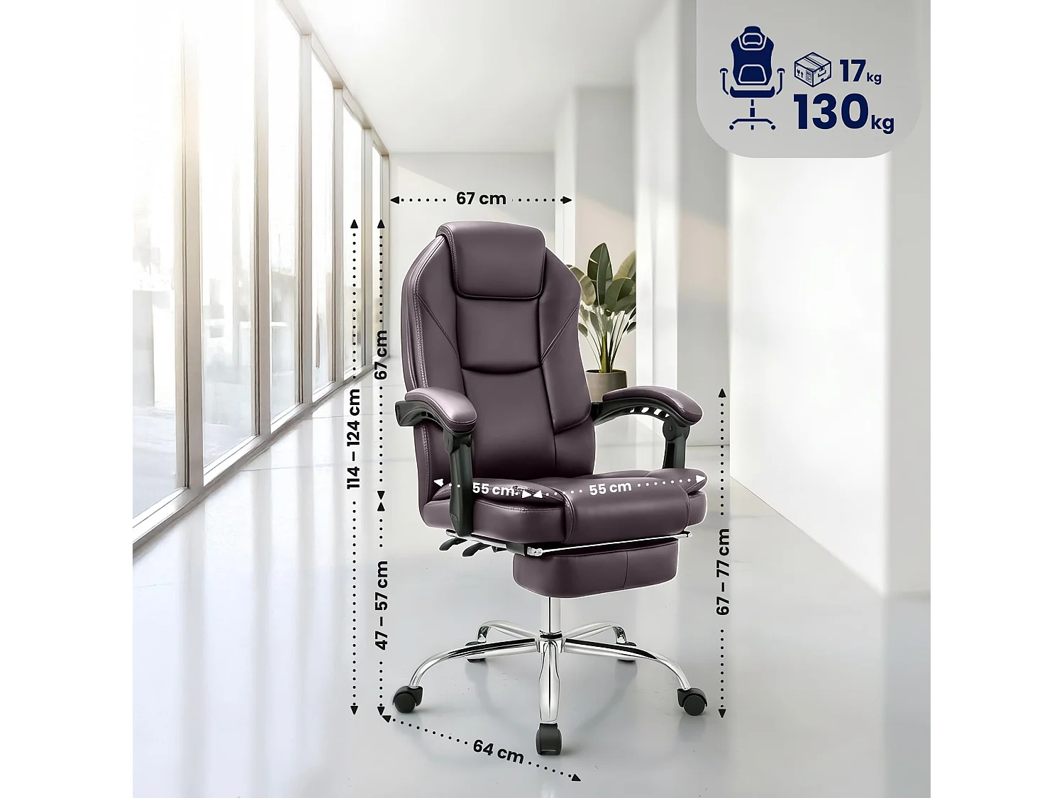 Chaise de bureau - Similicuir & Acier inoxydable - Marron - Castle