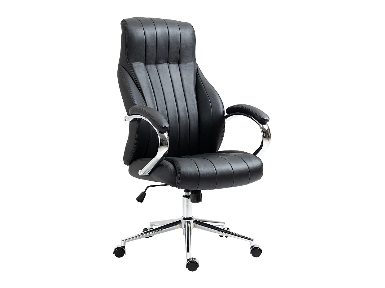 Chaise de bureau - Véritable cuir & Métal chromé - Noir - Wigan