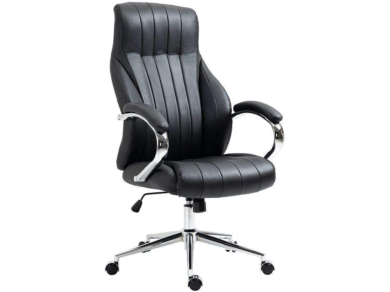 Chaise de bureau - Véritable cuir & Métal chromé - Noir - Wigan