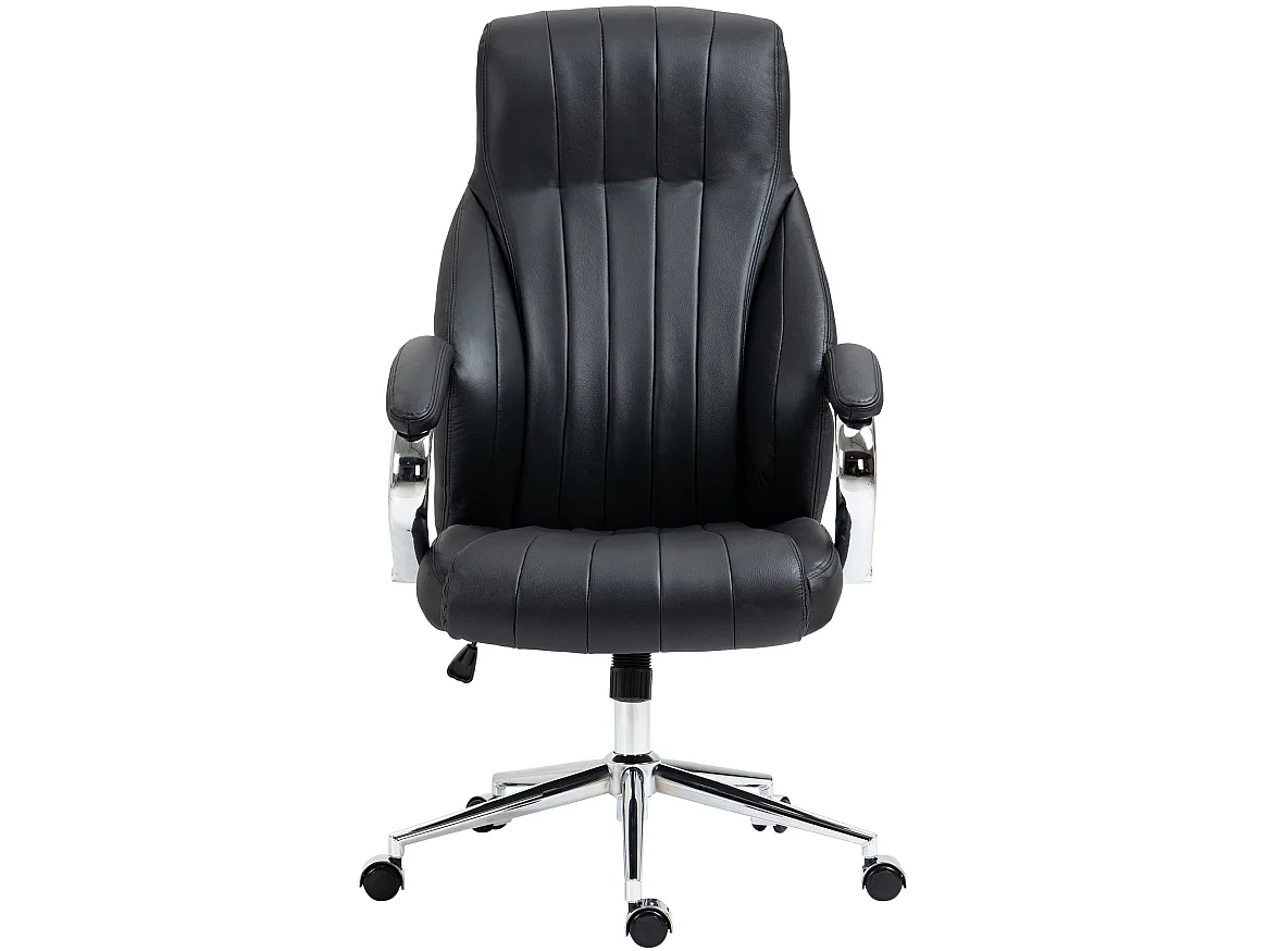 Chaise de bureau - Véritable cuir & Métal chromé - Noir - Wigan