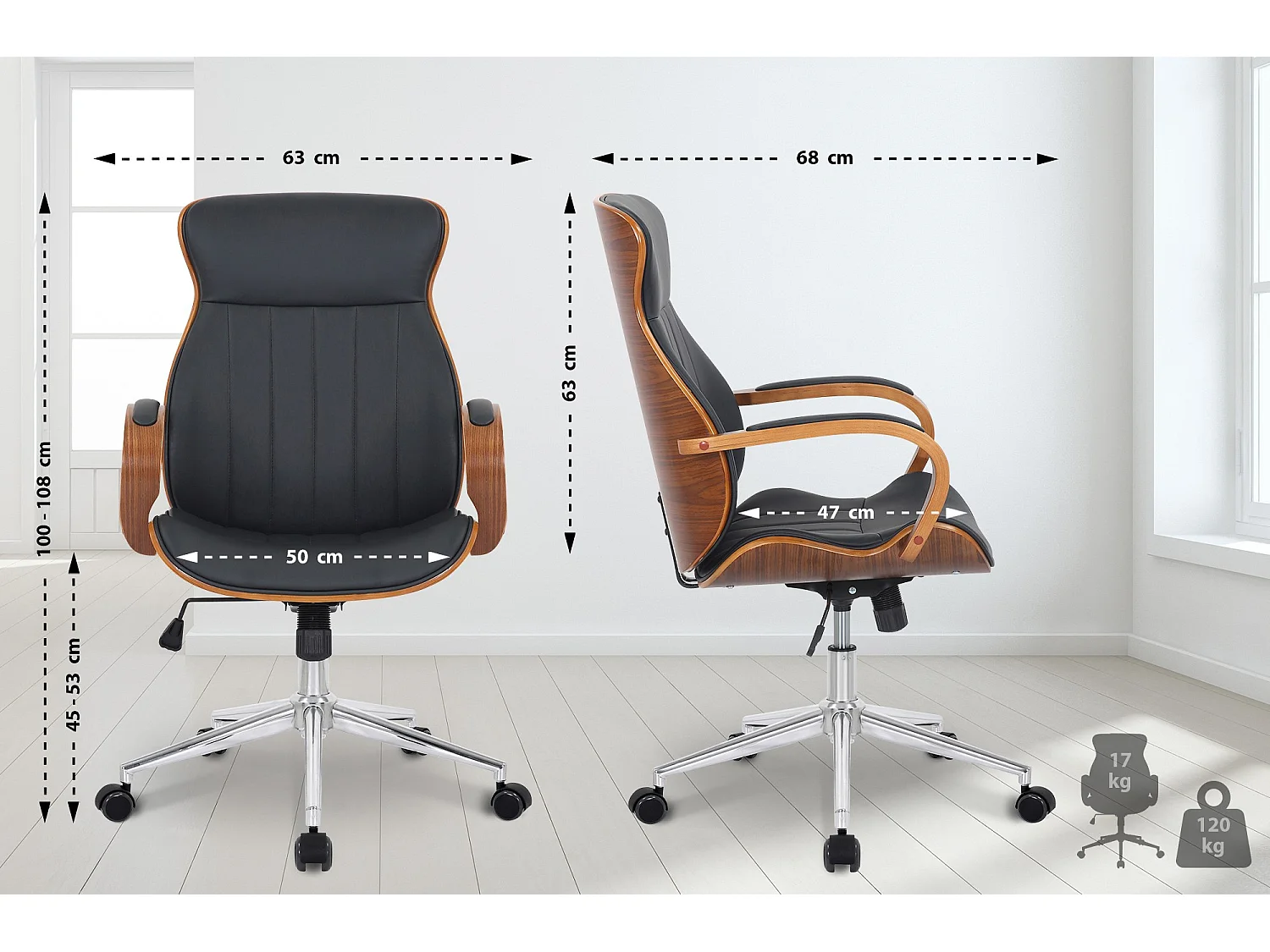 Chaise de bureau - Similicuir & Nature - Noyer / Noir - Melilla