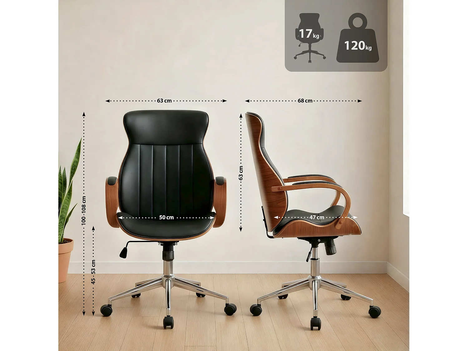 Bürostuhl - Kunstleder & schwarz - walnuss/schwarz - Melilla