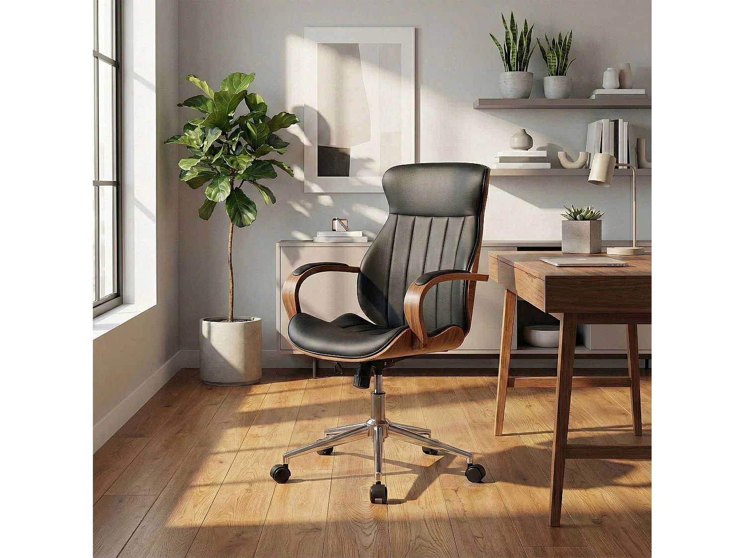 Bürostuhl - Kunstleder & schwarz - walnuss/schwarz - Melilla