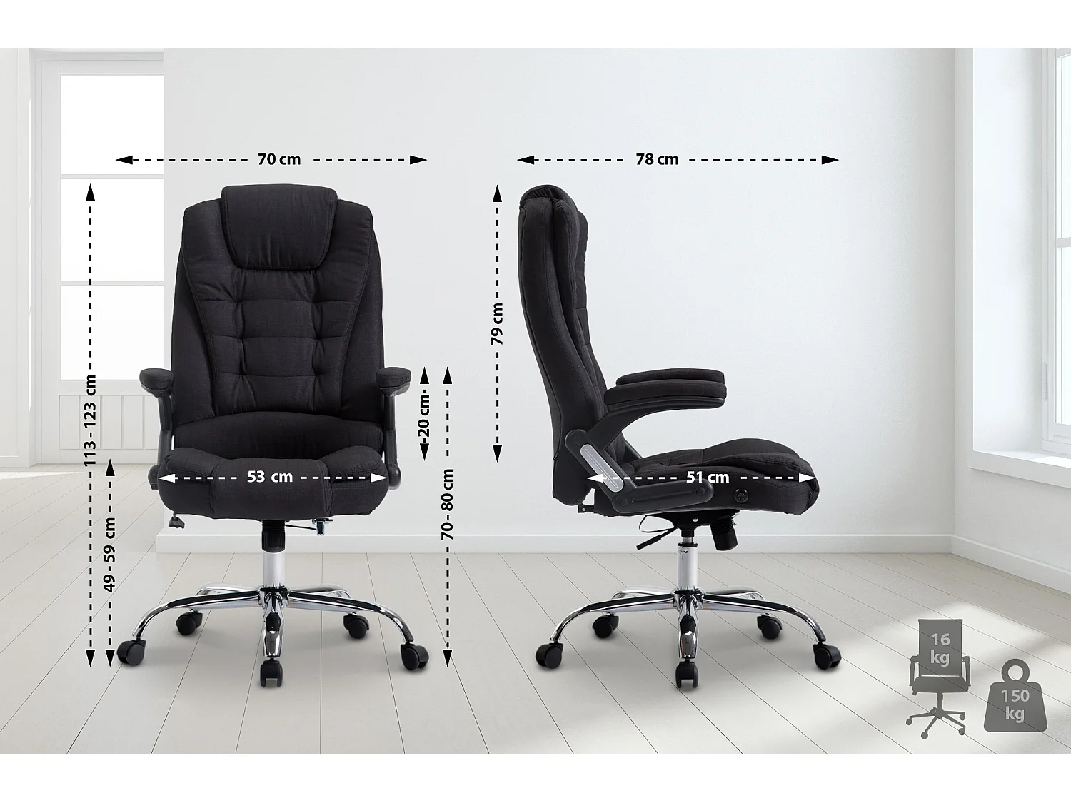 Chaise de bureau - Tissu & Nature - Noir - Thor