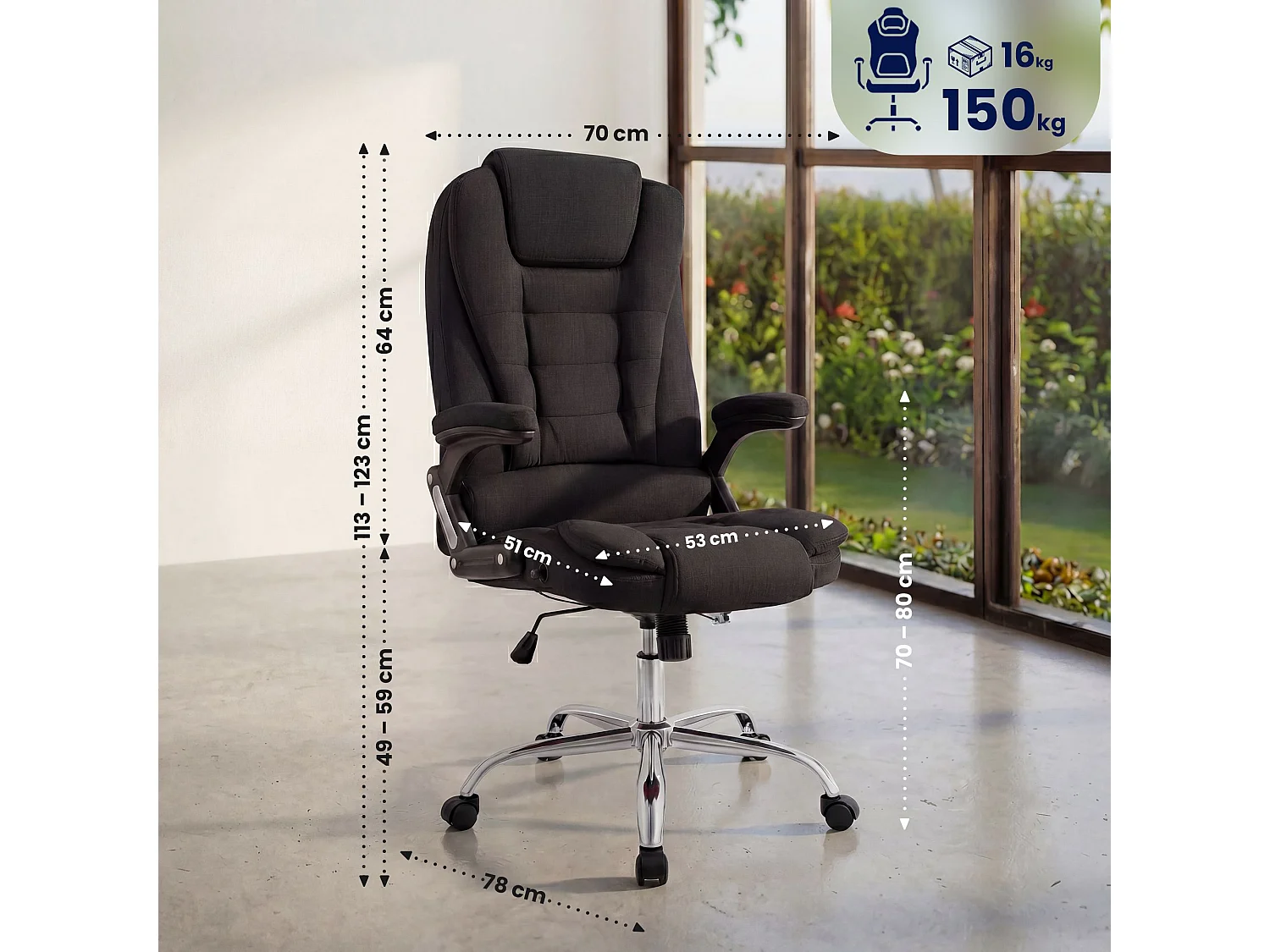 Chaise de bureau - Tissu - Noir - Thor