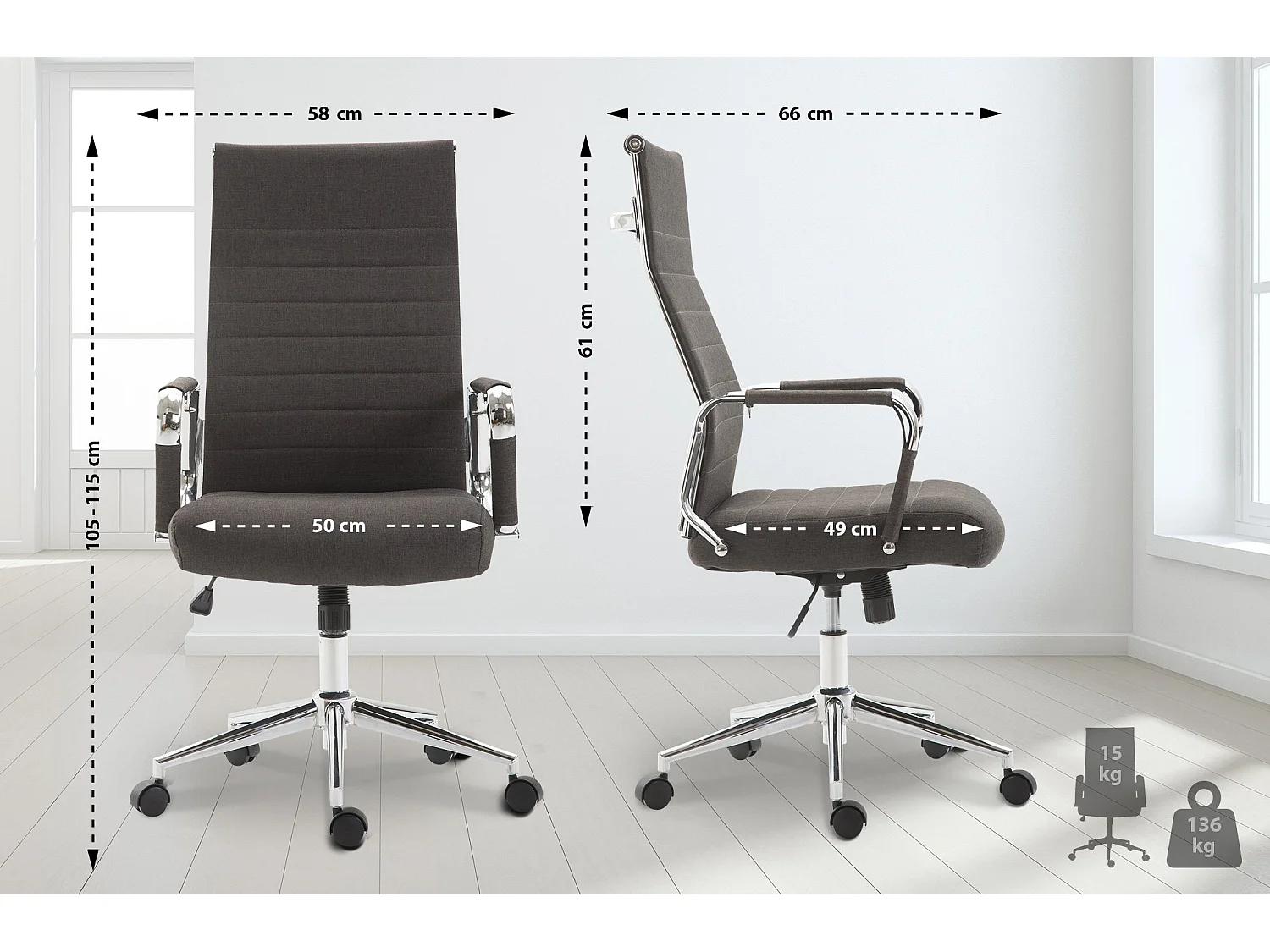 Bureaustoel - Stof & walnoot - donkergrijs - Kolumbus