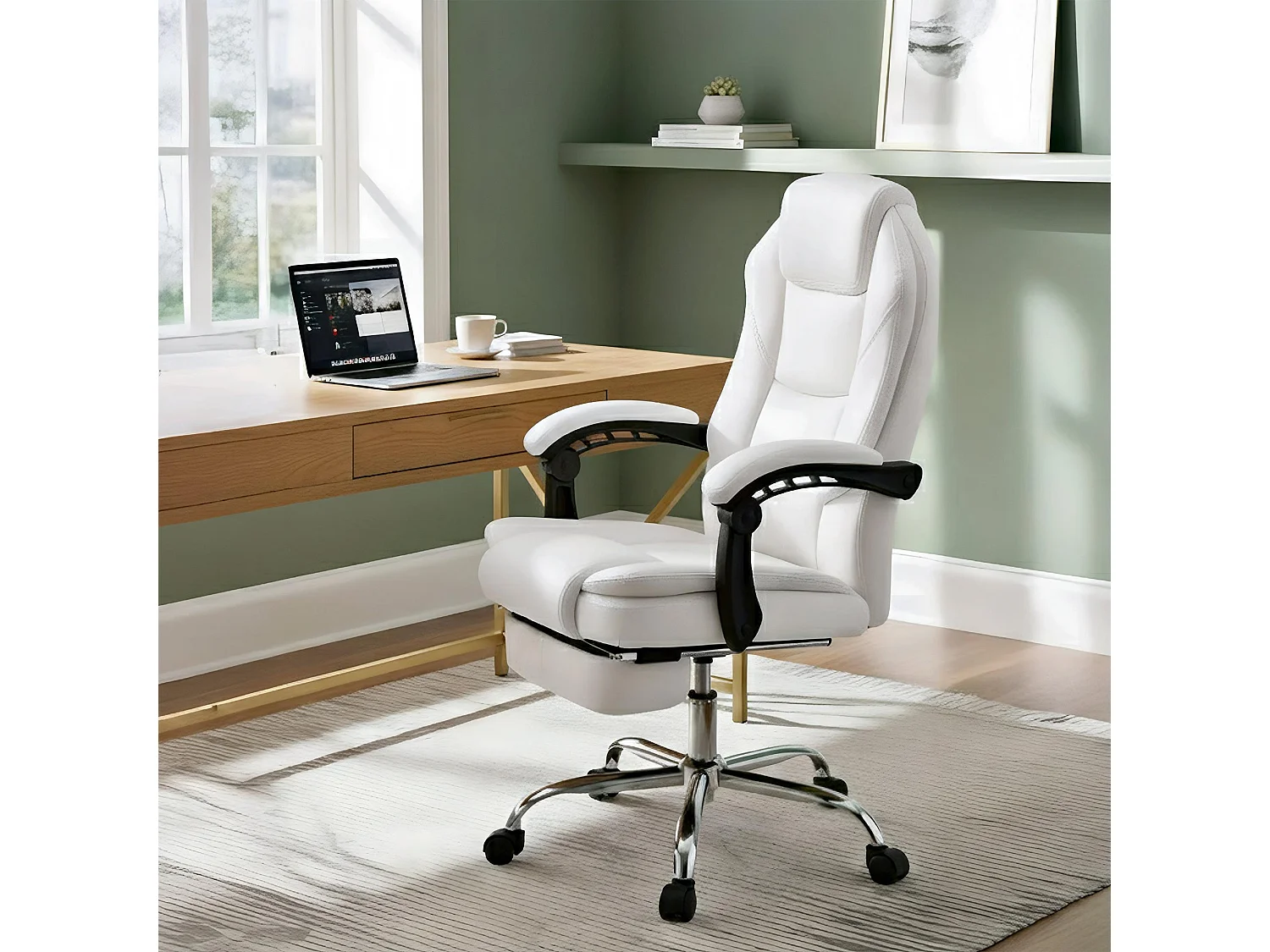 Chaise de bureau - Similicuir & Acier inoxydable - Blanc - Castle