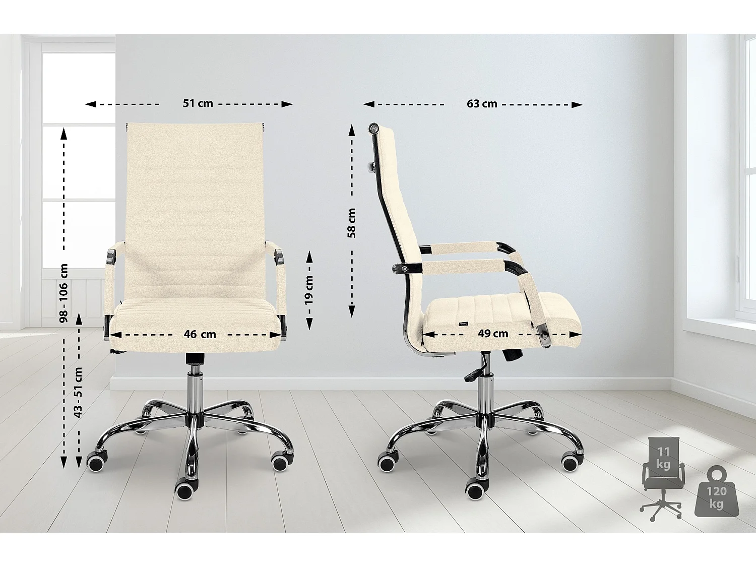 Bureaustoel - Stof - creme - Amadora