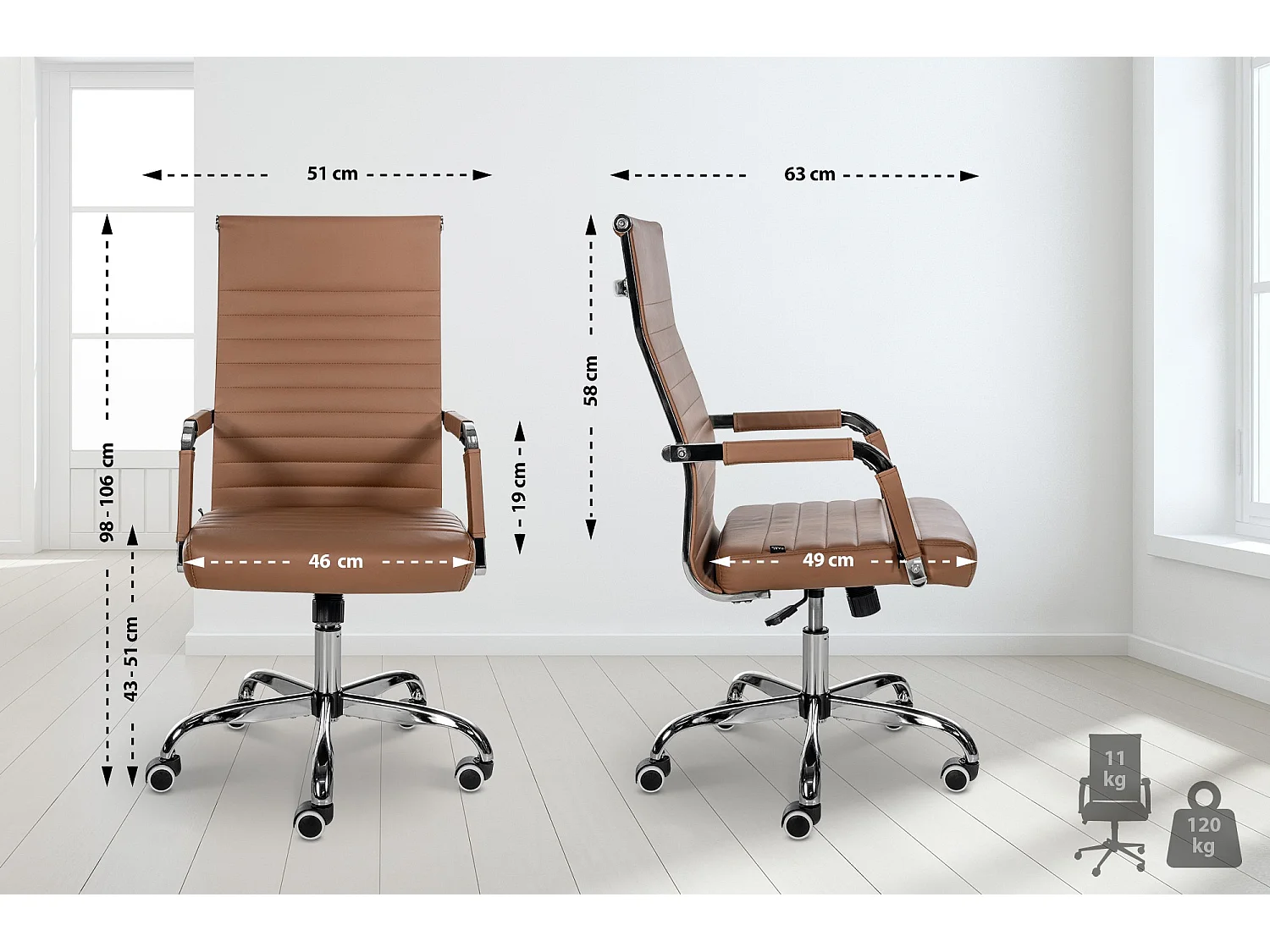 Chaise de bureau - Similicuir - Marron clair - Amadora