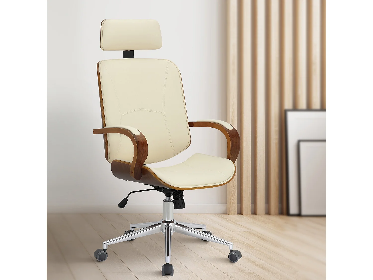 Chaise de bureau - Similicuir - Noyer / Crème - Dayton