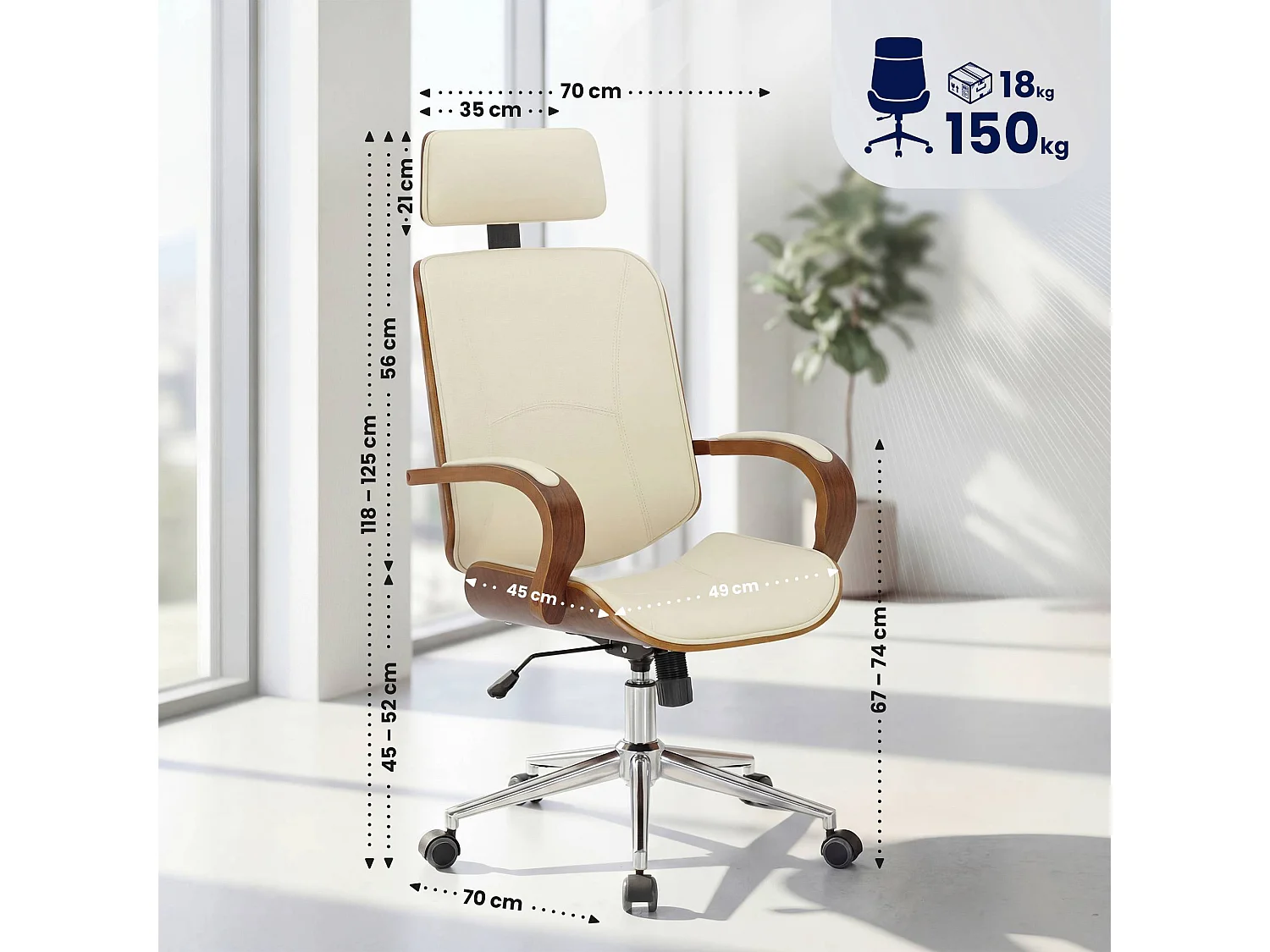 Chaise de bureau - Similicuir - Noyer / Crème - Dayton