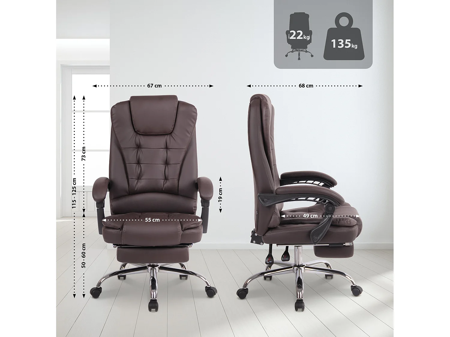 Chaise de bureau - Similicuir - Marron - Oxygen