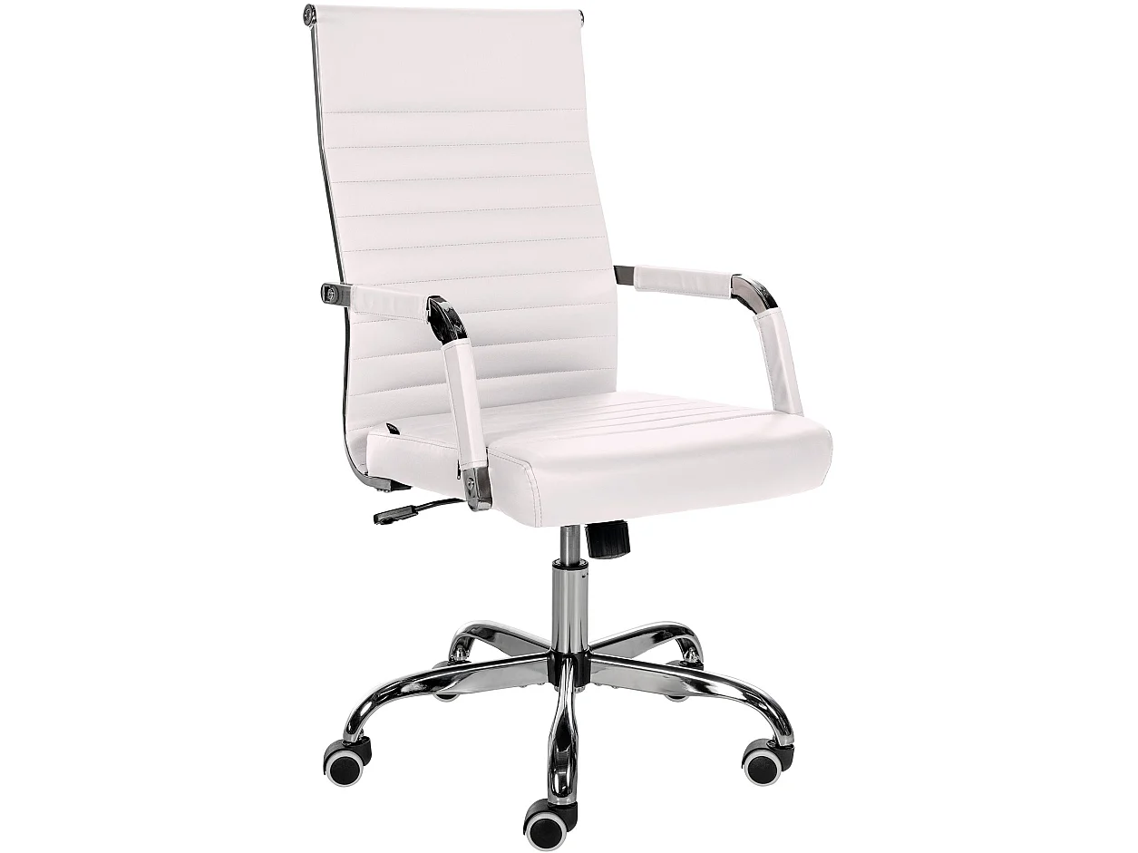 Chaise de bureau - Similicuir & Métal chromé - Blanc - Amadora