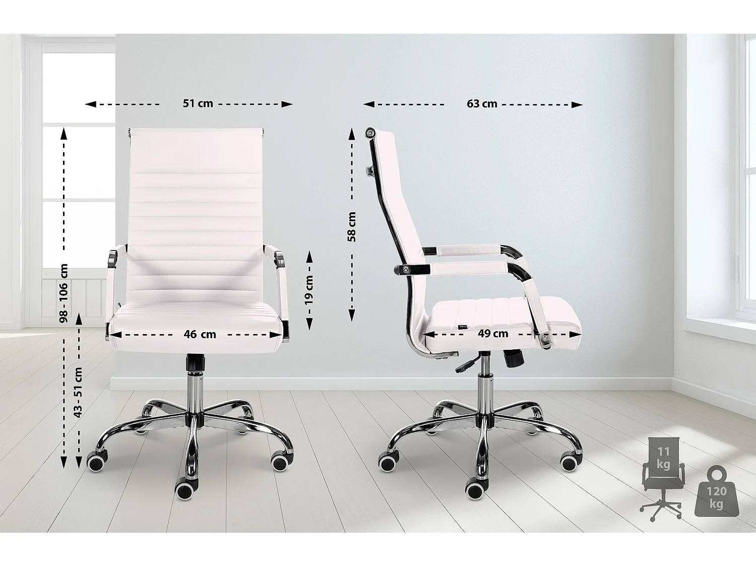 Chaise de bureau - Similicuir & Métal chromé - Blanc - Amadora