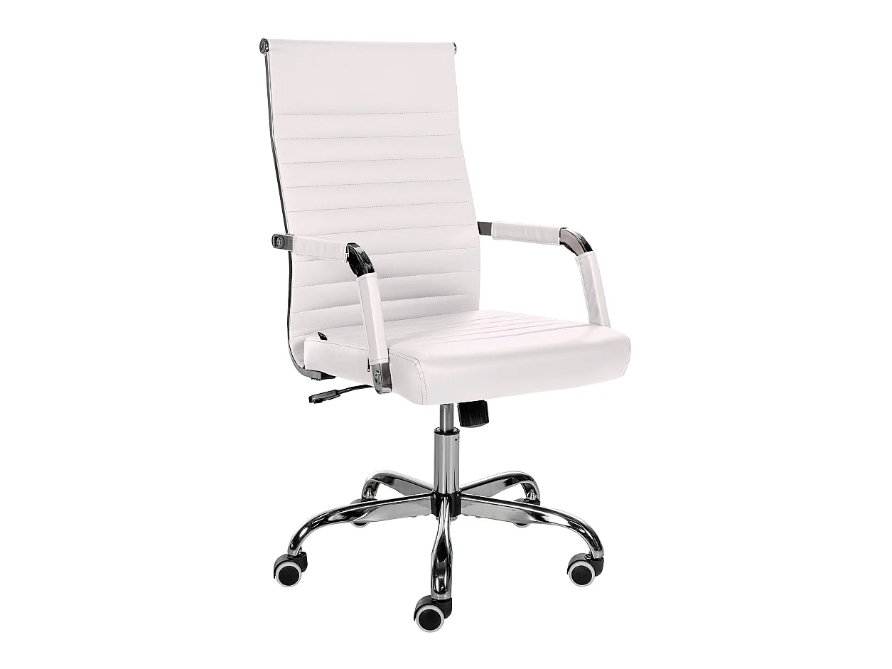 Chaise de bureau - Similicuir & Métal chromé - Blanc - Amadora