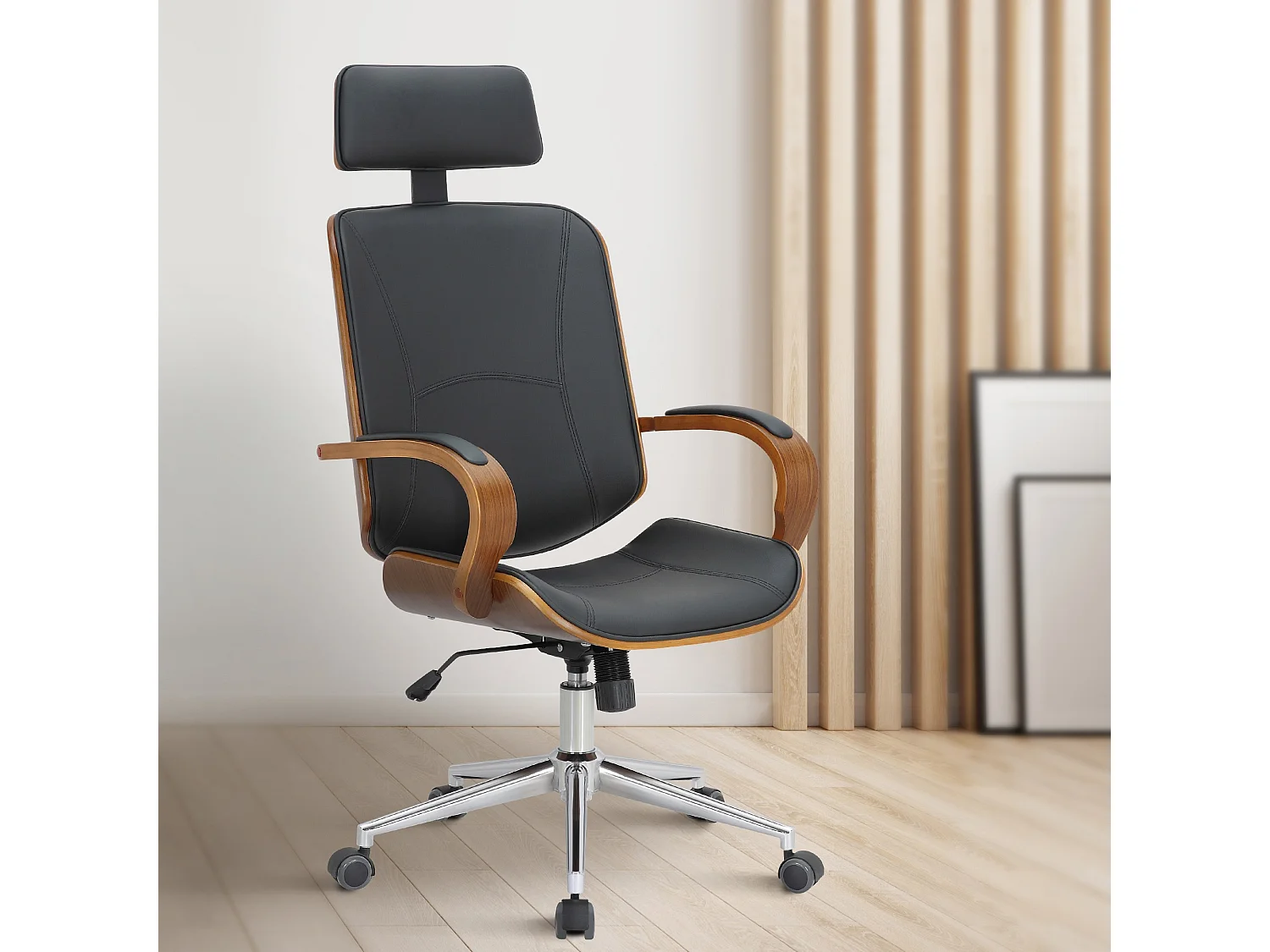 Chaise de bureau - Similicuir - Noyer / Noir - Dayton