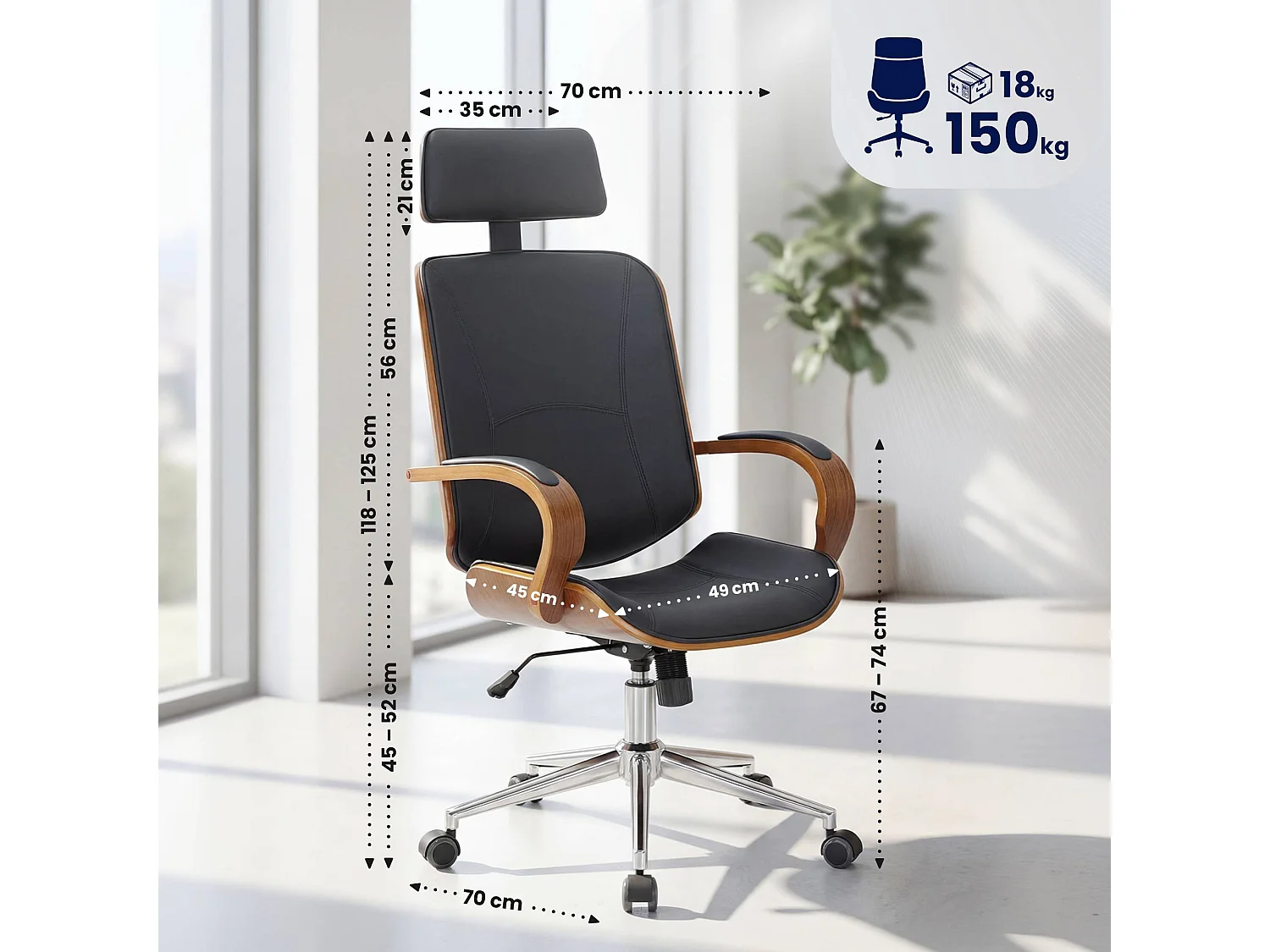 Chaise de bureau - Similicuir - Noyer / Noir - Dayton