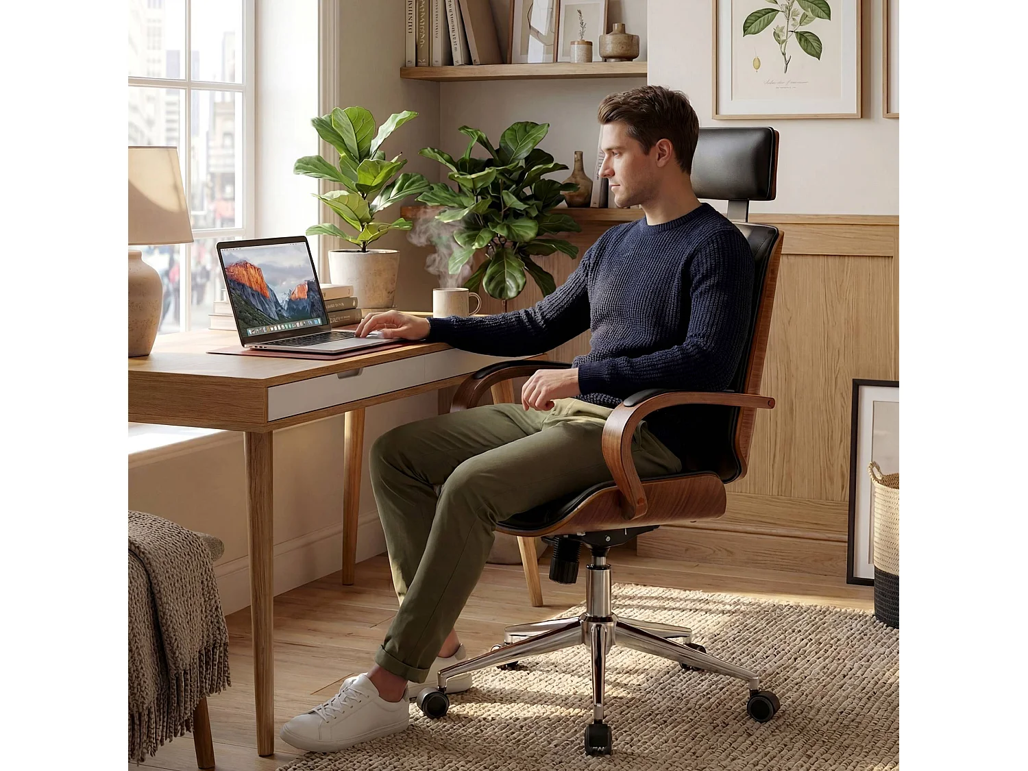 Chaise de bureau - Similicuir - Noyer / Noir - Dayton