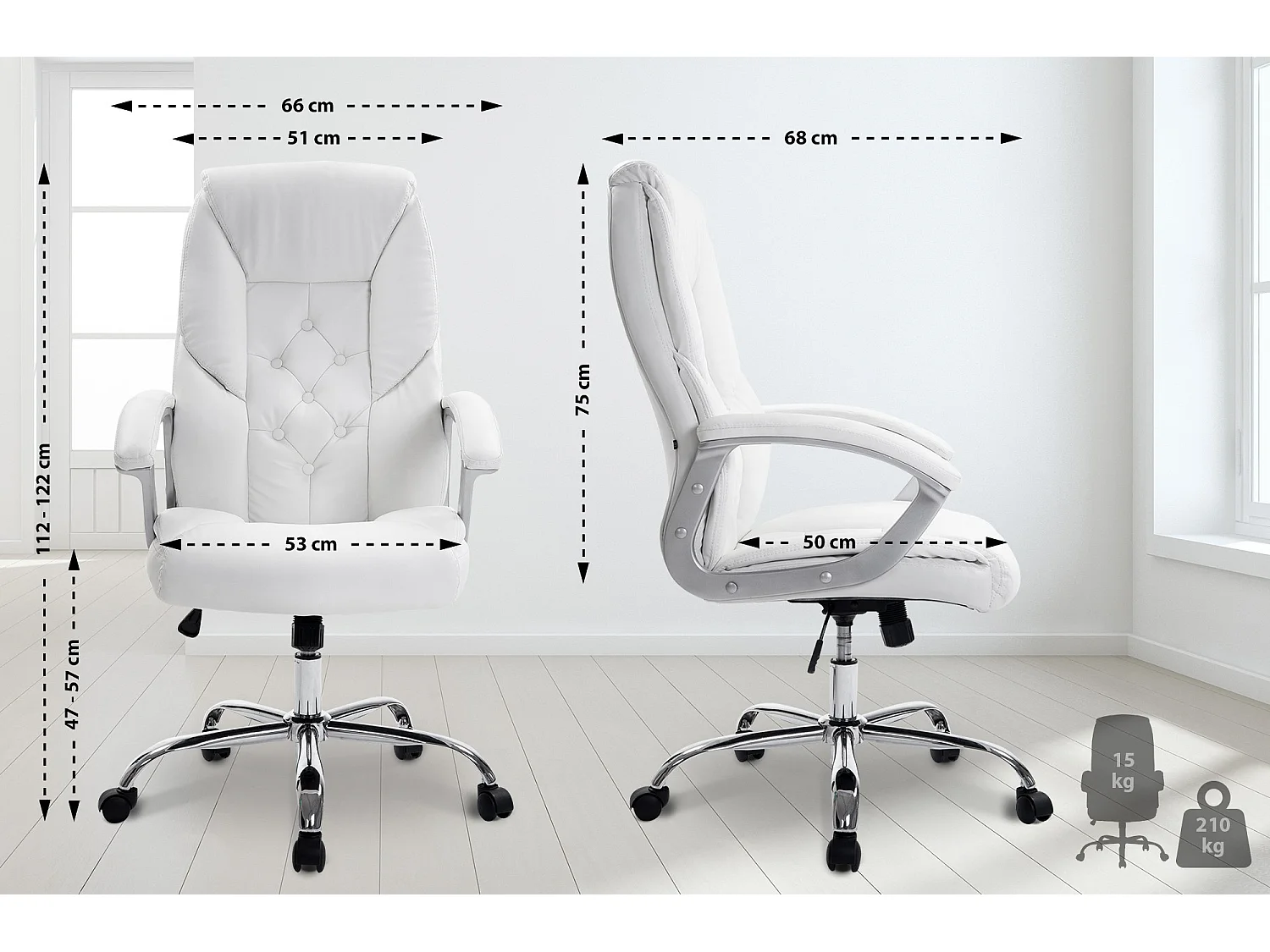 Chaise de bureau - Similicuir & Métal chromé - Blanc - XXL Rodeo