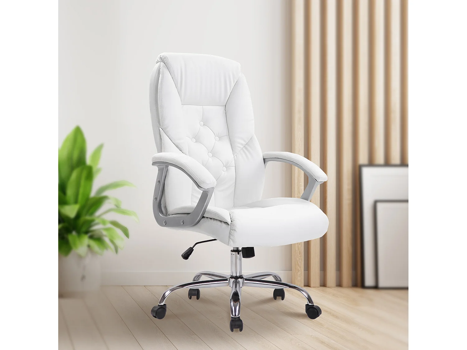 Chaise de bureau - Similicuir & Métal chromé - Blanc - XXL Rodeo