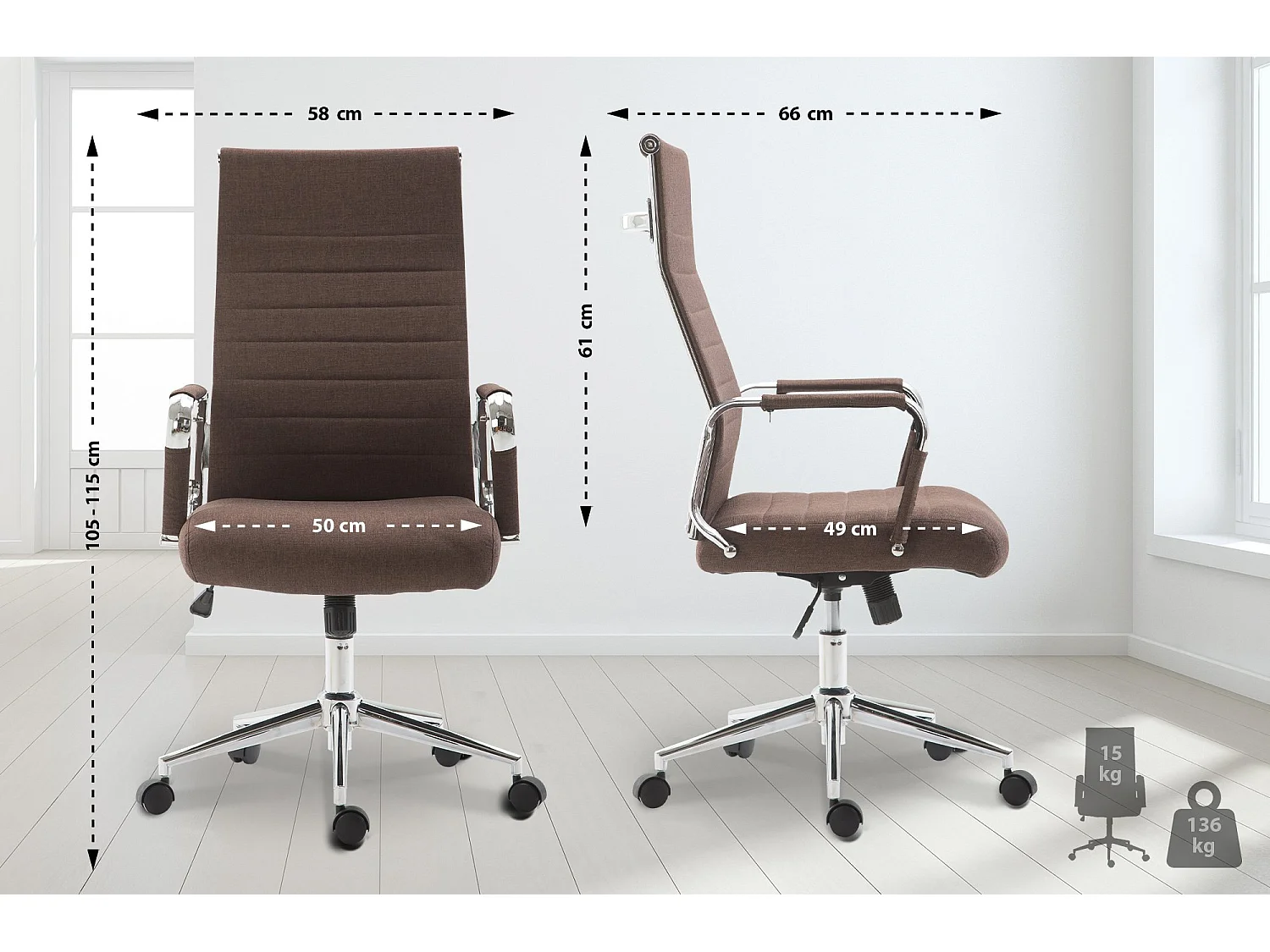 Bureaustoel - Stof & walnoot - bruin - Kolumbus