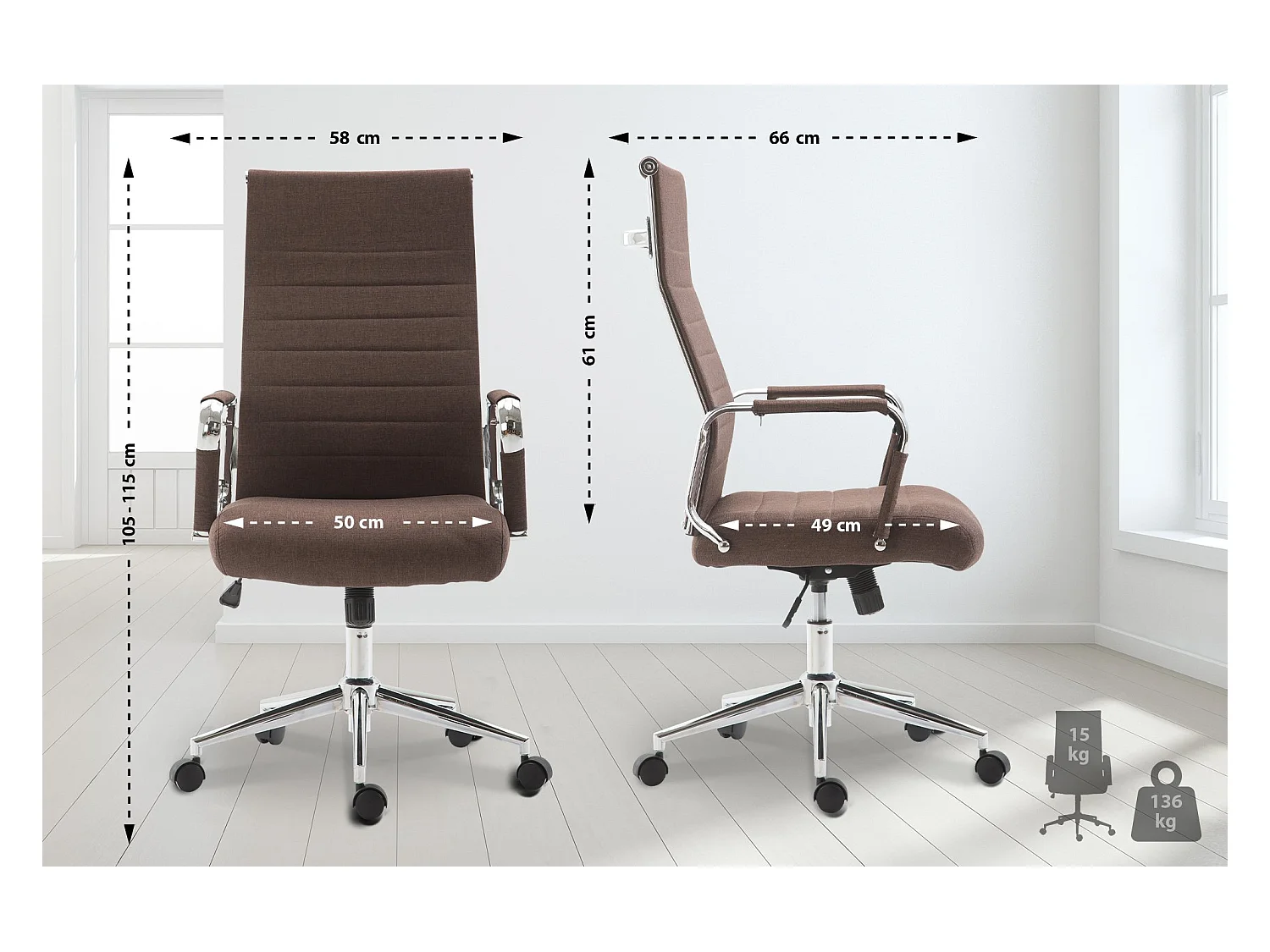 Chaise de bureau - Tissu & Noyer - Marron - Kolumbus