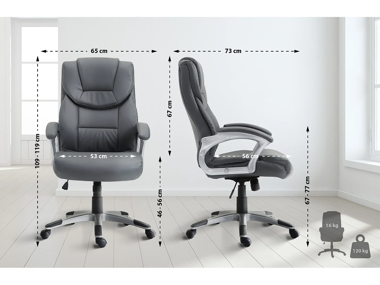 Chaise de bureau - Similicuir & Nature - Gris - Texas V2