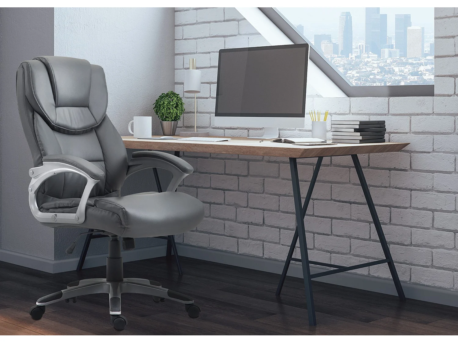 Chaise de bureau - Similicuir & Nature - Gris - Texas V2