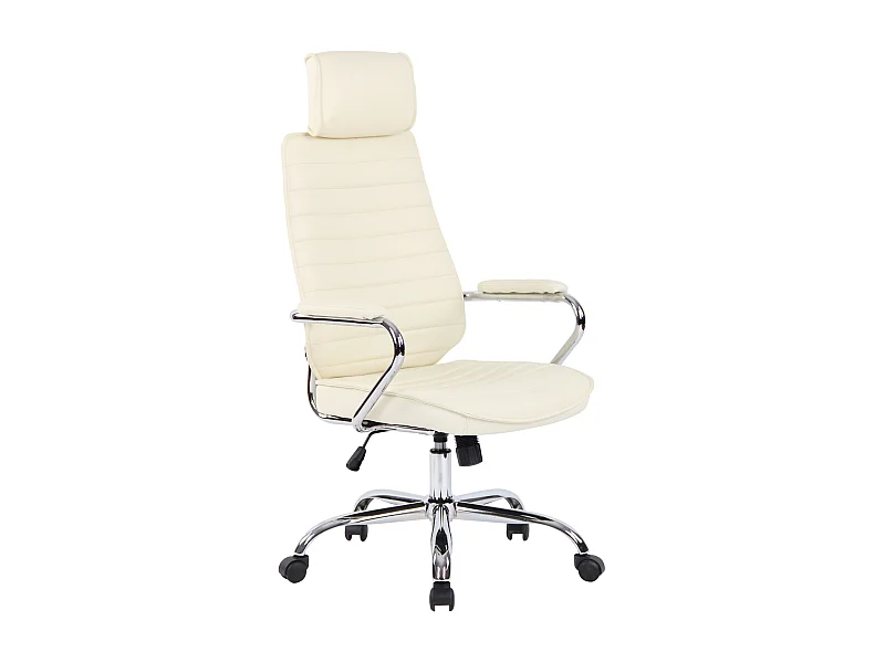 Chaise de bureau - Véritable cuir & Métal chromé - Crème - Rako