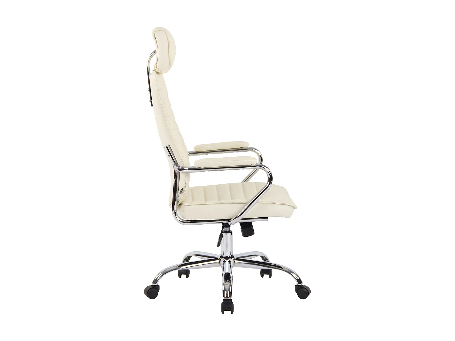 Chaise de bureau - Véritable cuir & Métal chromé - Crème - Rako